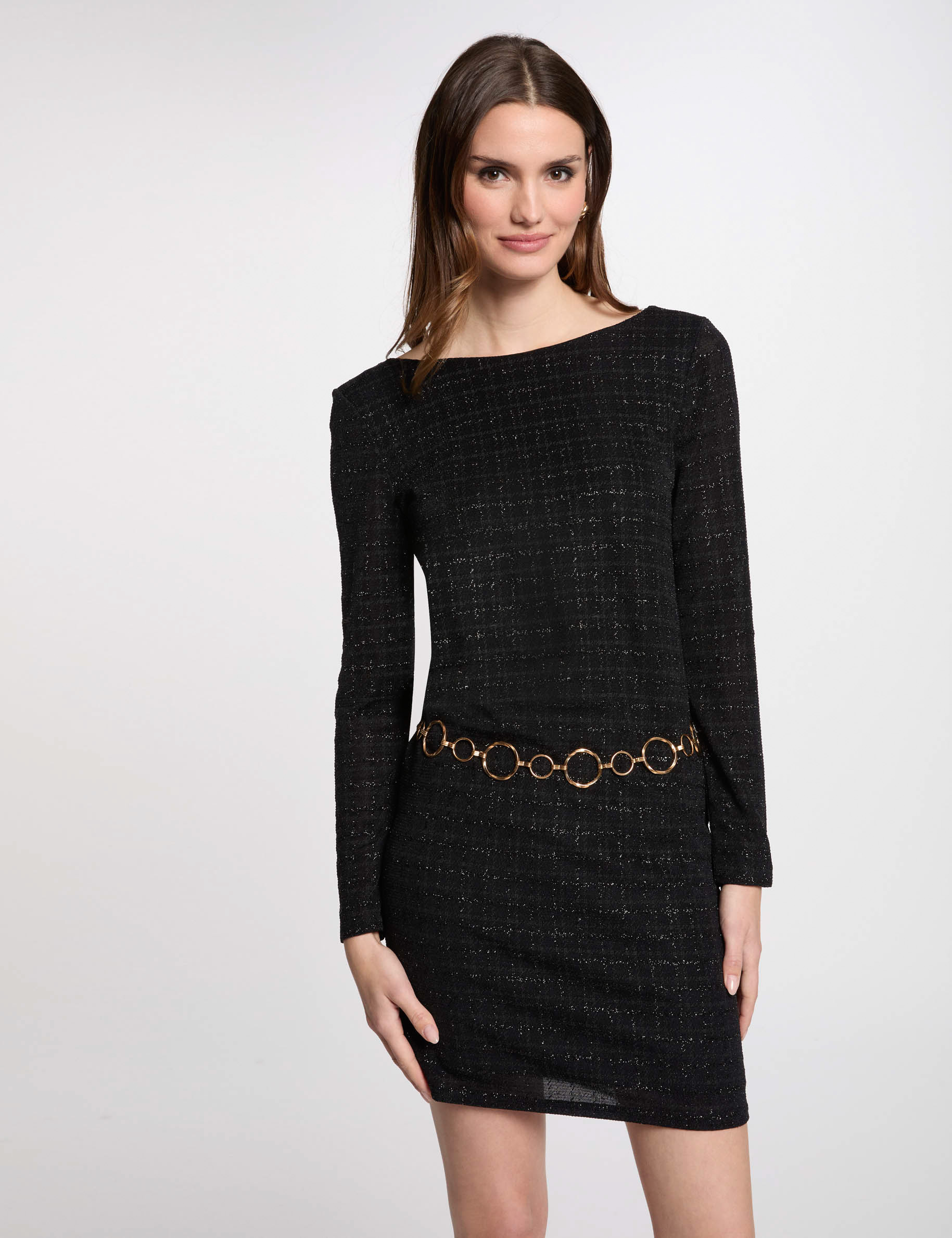 Mini straight tweed dress black women