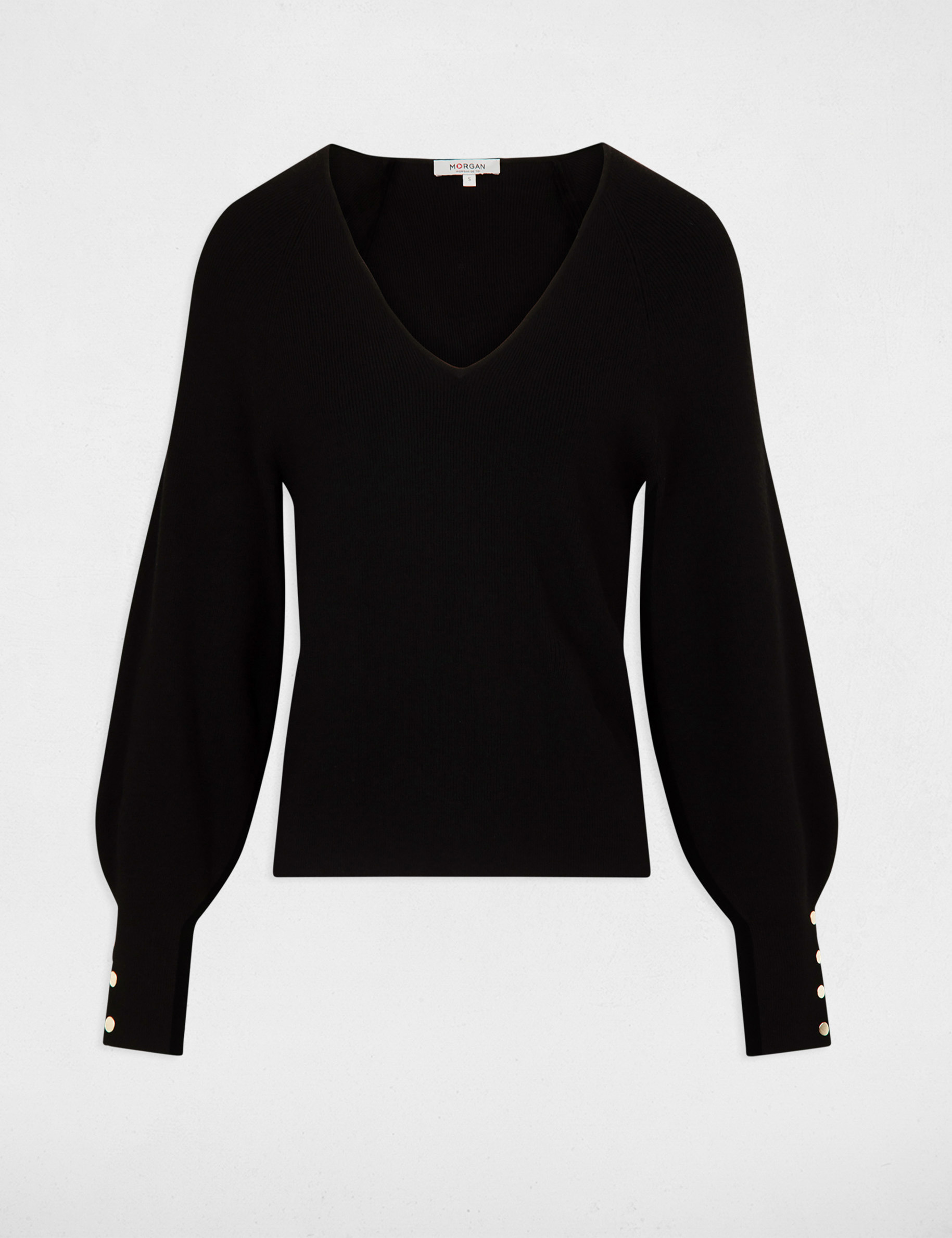 Pull manches longues col en V noir femme