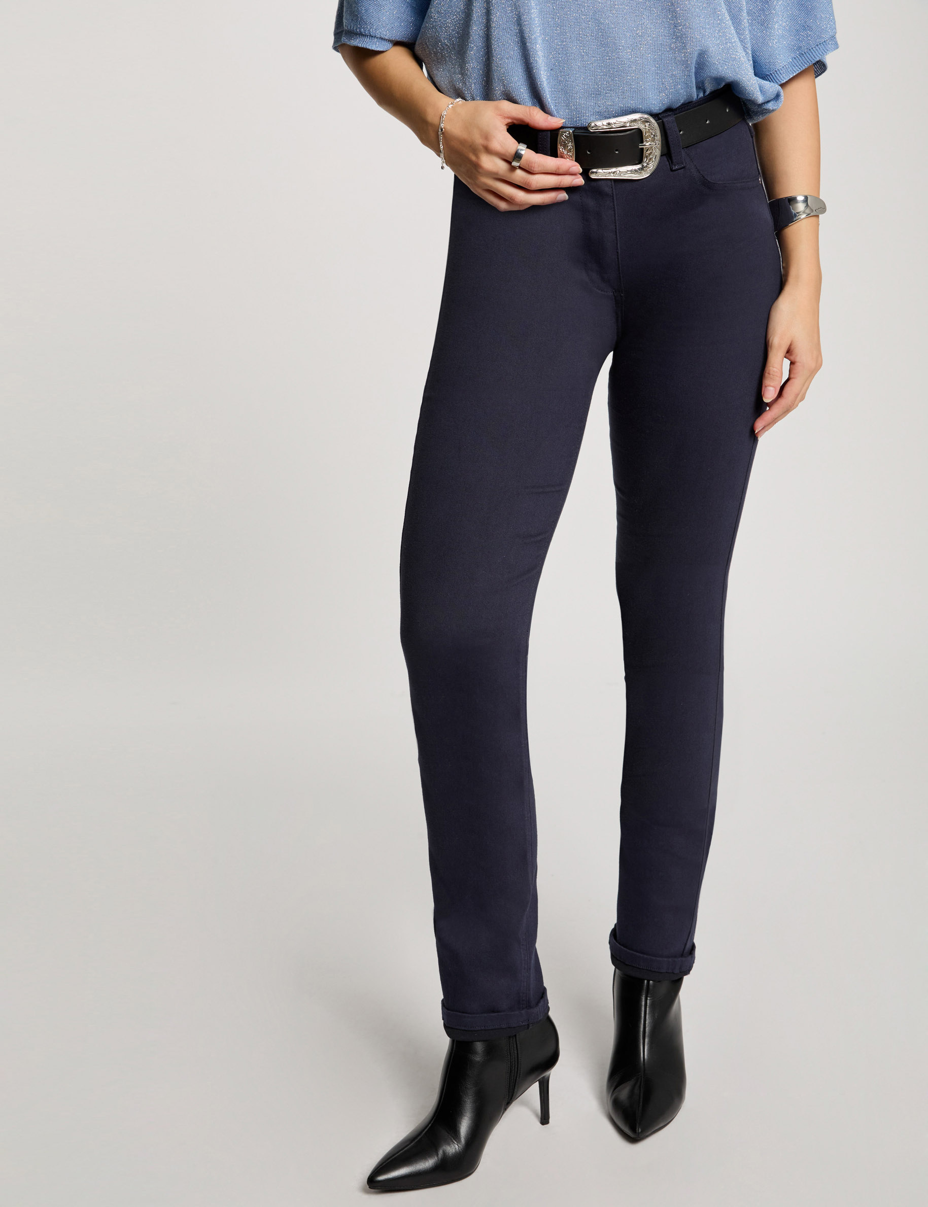 Straight trousers navy blue women