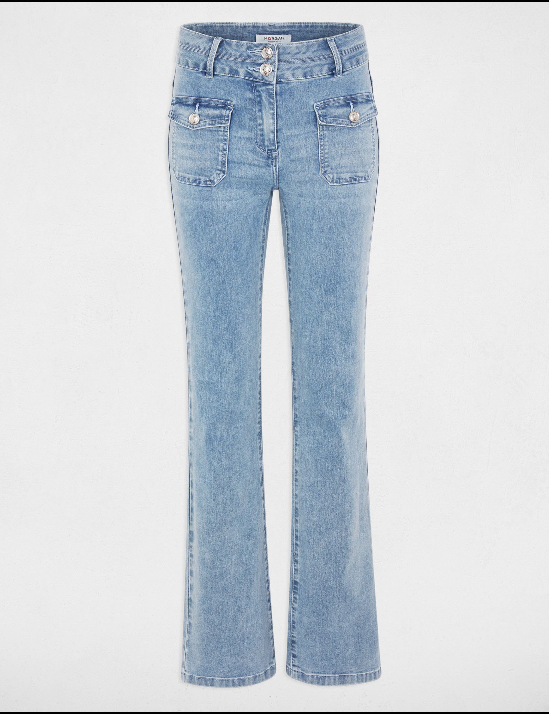 High-waisted bootcut jeans bleach denim women