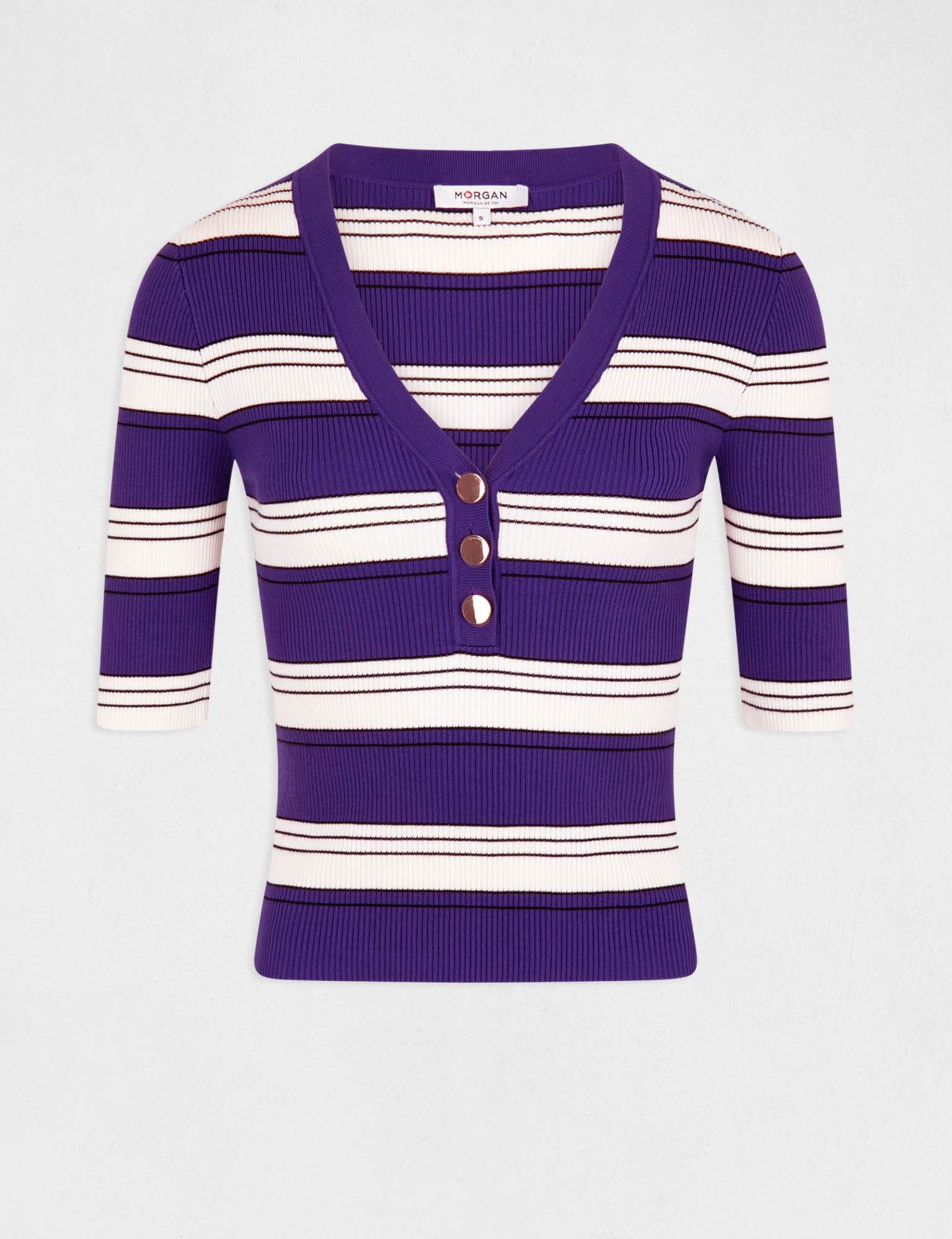 Short-sleeved jumper with stripes purple women