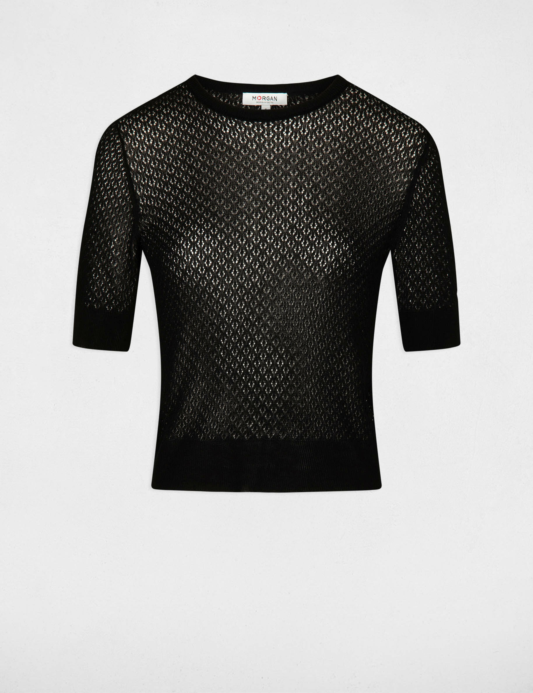 Short-sleeved openwork jumper black women