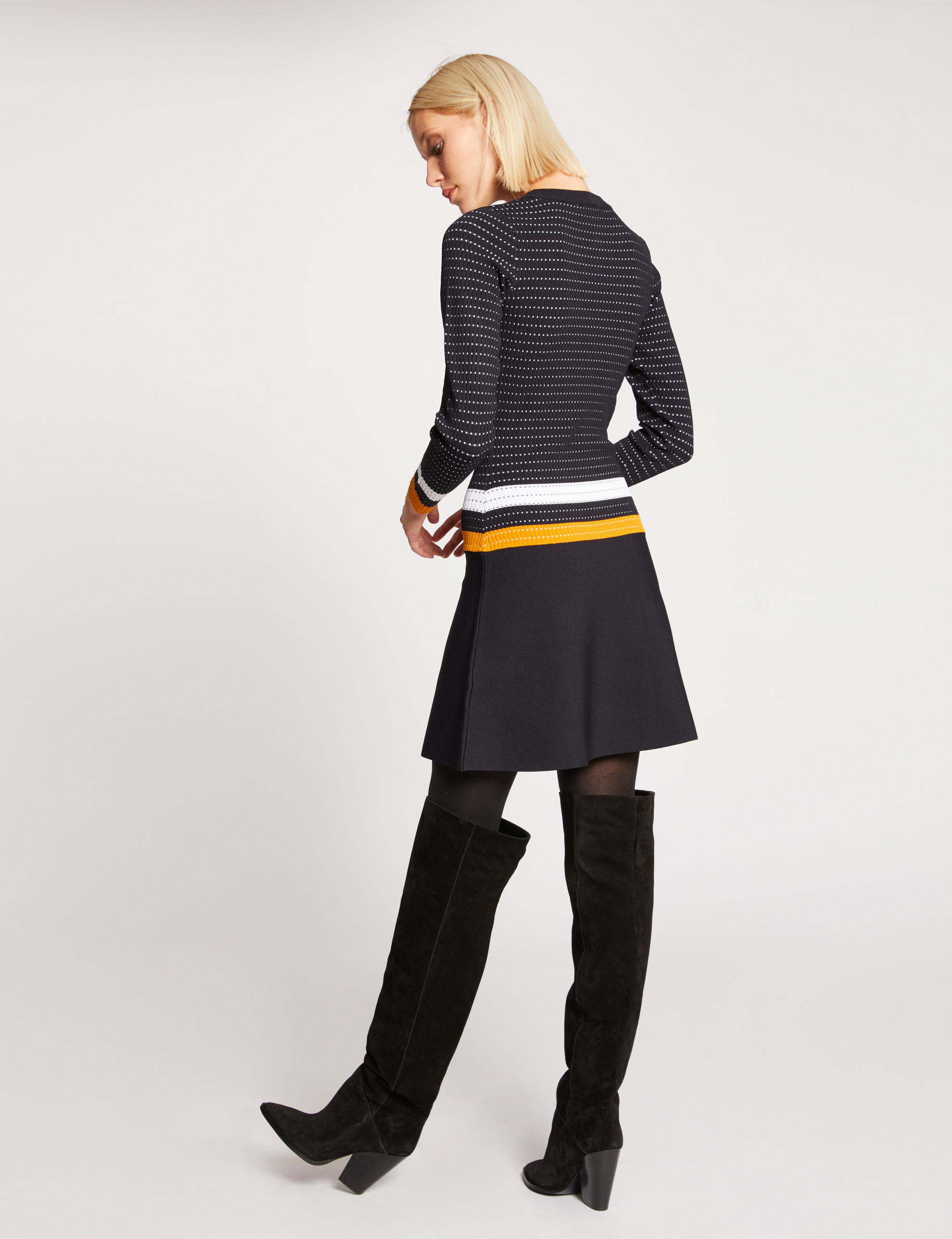 Skater dress with contrasting strips navy women