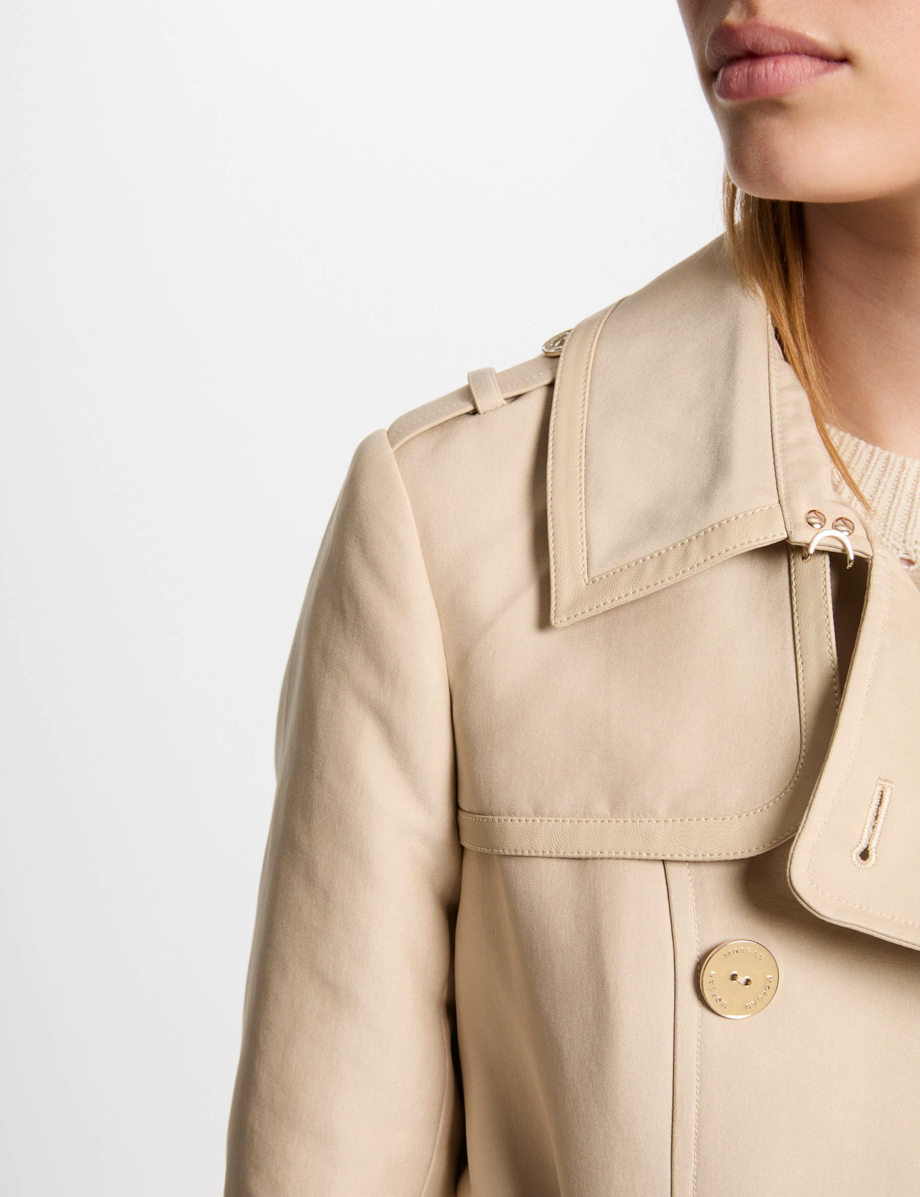 Belted long trenchcoat sand women