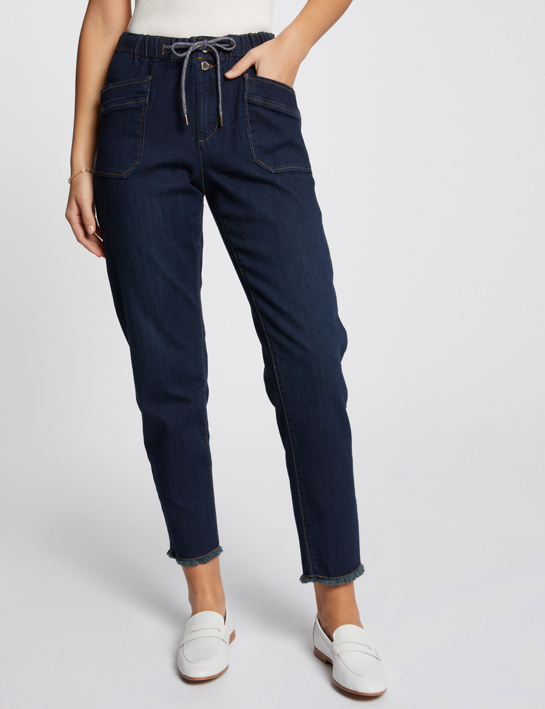 Mom jeans elasticised waist raw denim ladies