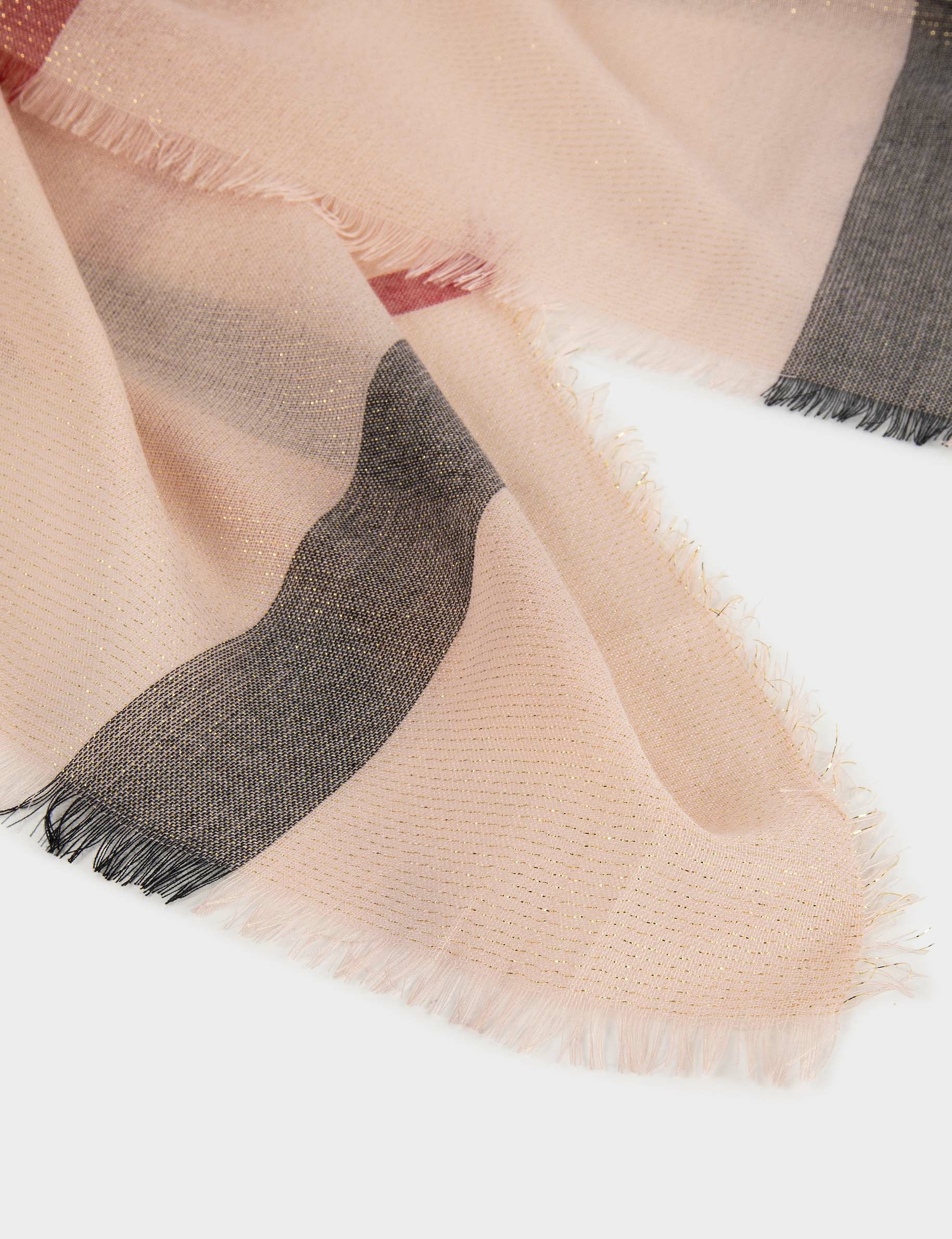 Scarf metallised threads and check print pale pink ladies'