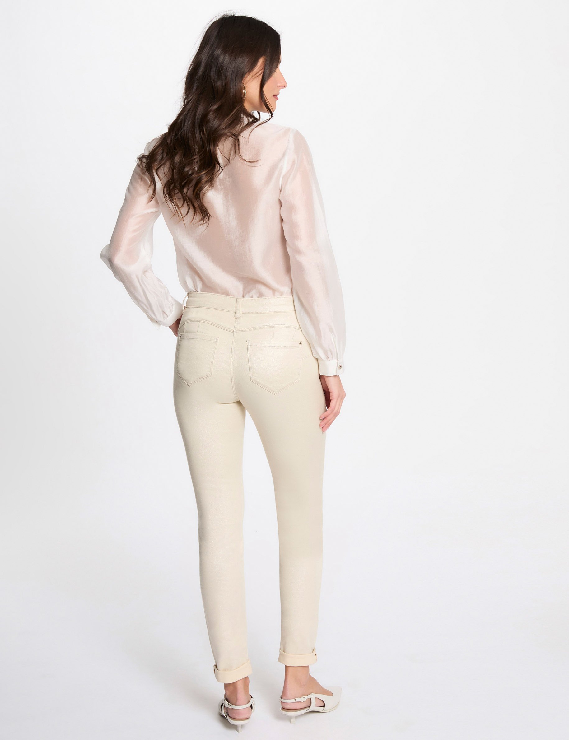 Iridescent slim jeans ivory women