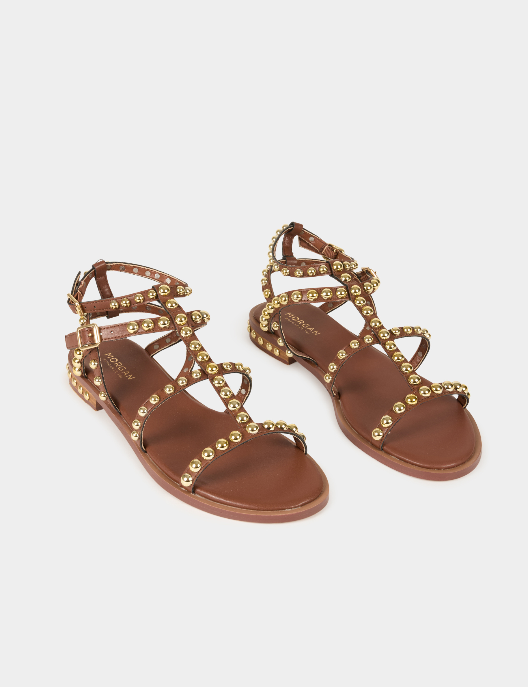 Flat sandals with studs brown women