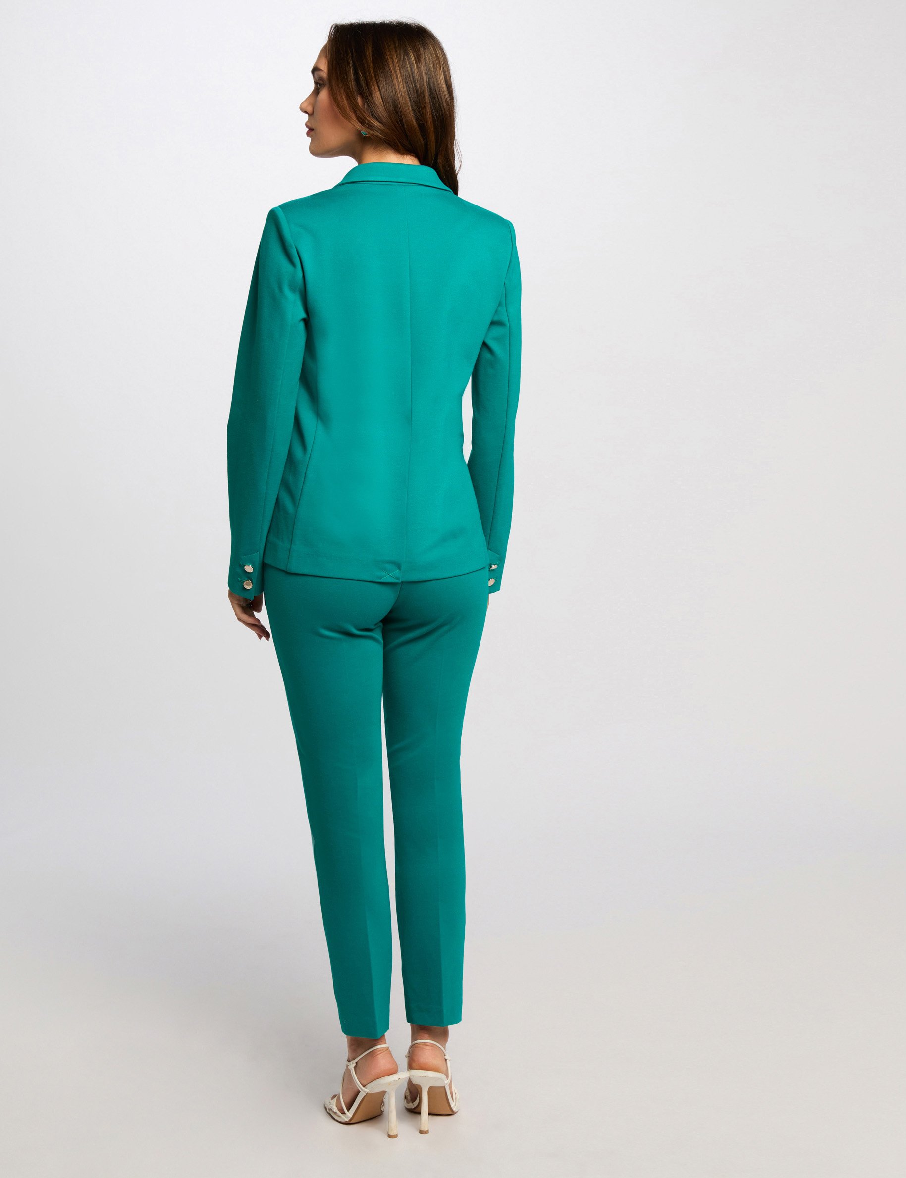 Cigarette trousers with darts turquoise blue women