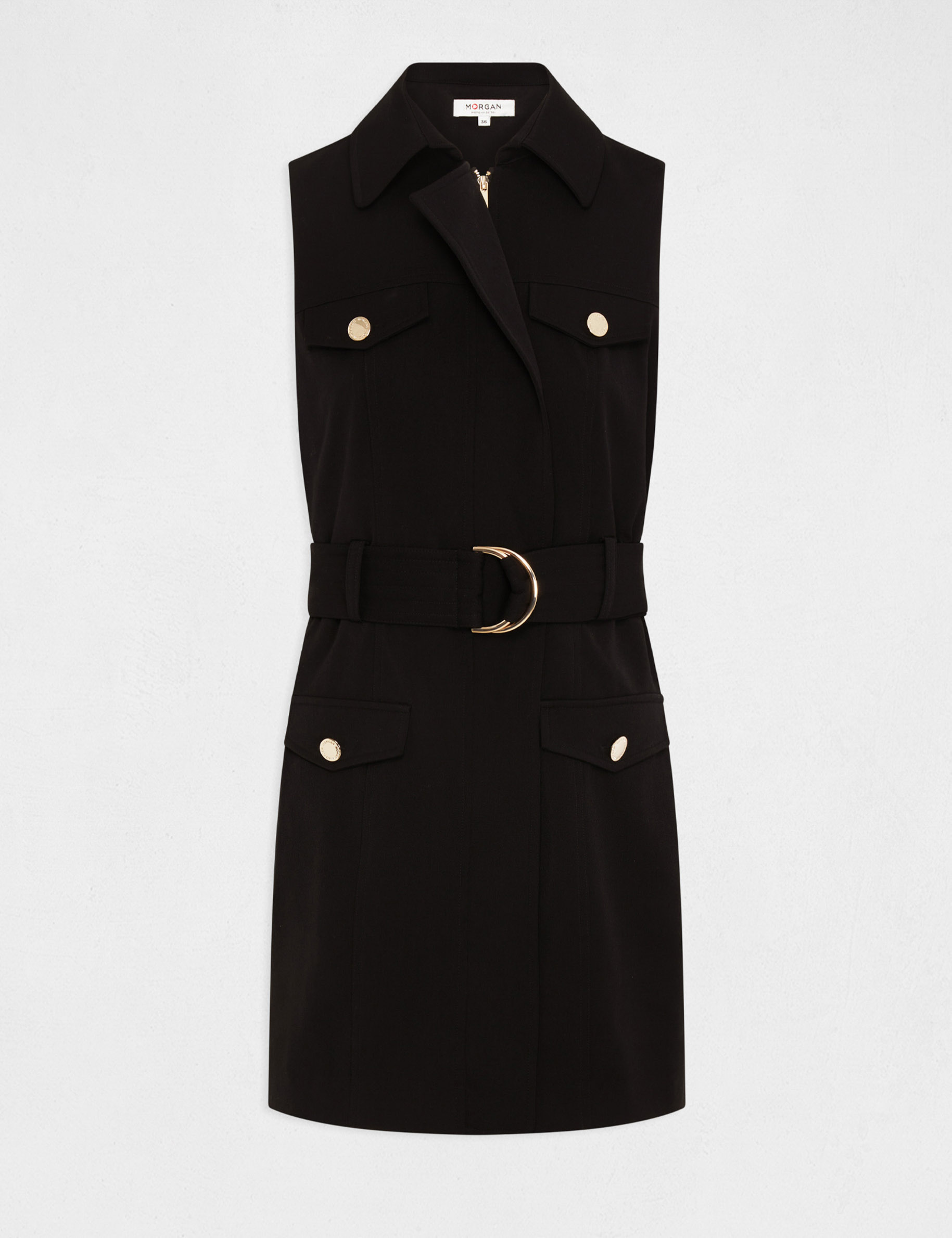 Waisted zipped and belted dress black ladies'