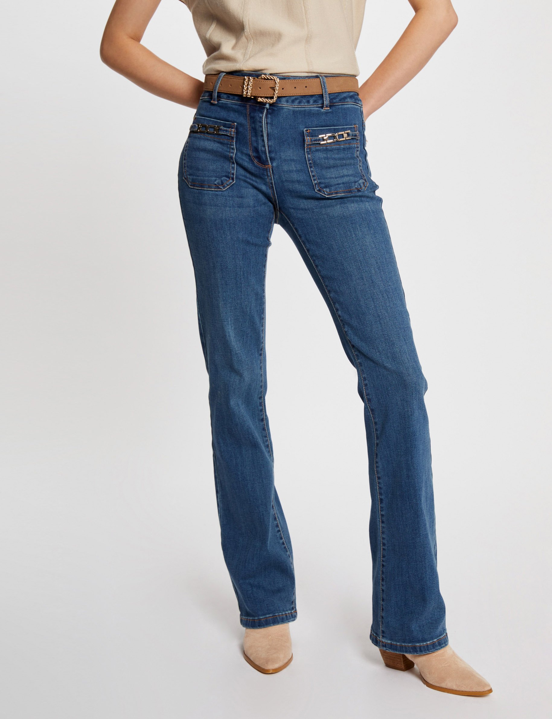 Bootcut jeans with buckles stone denim women