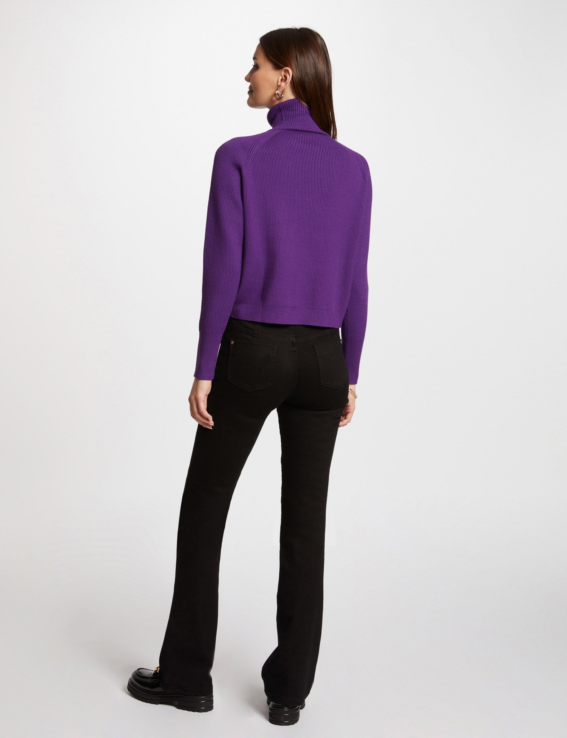 Pull manches longues effet croisé violet femme