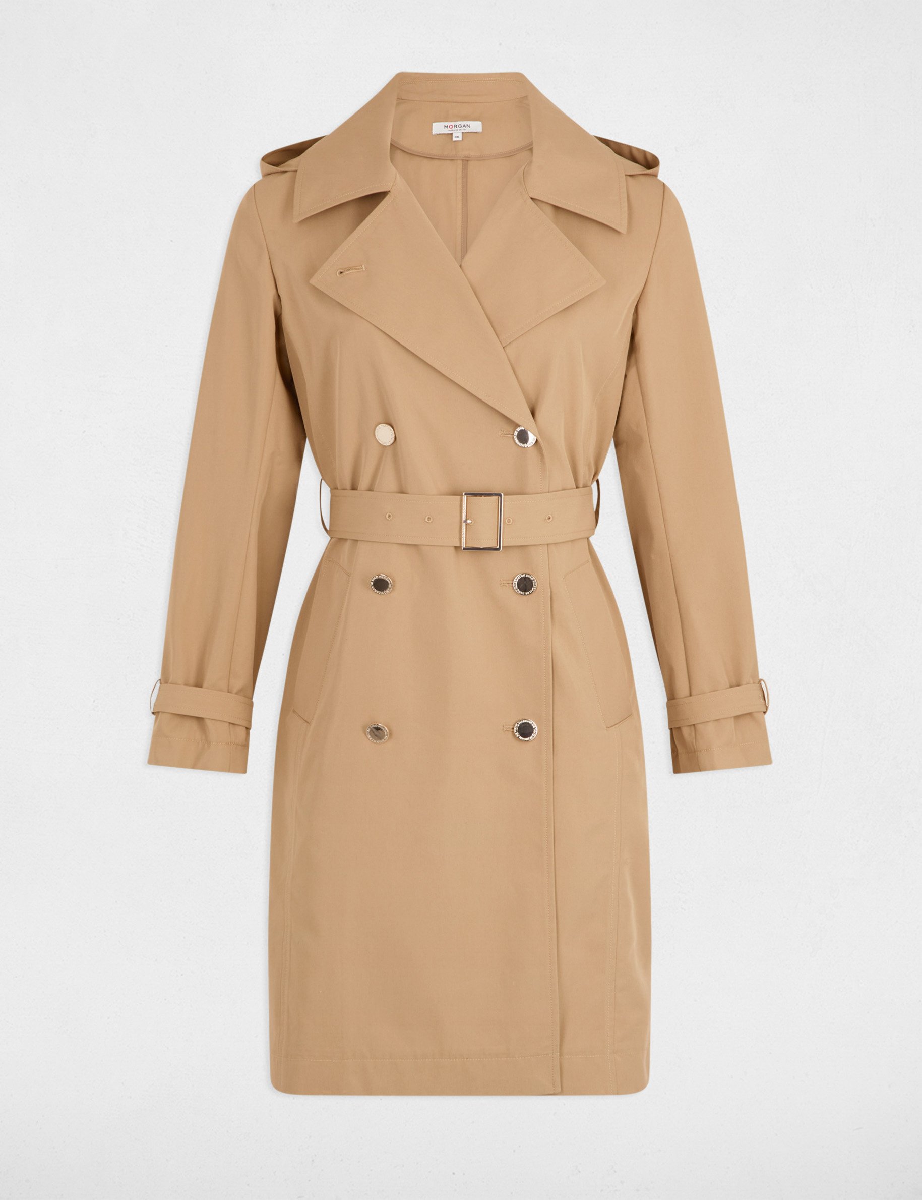 Belted long trenchcoat beige women