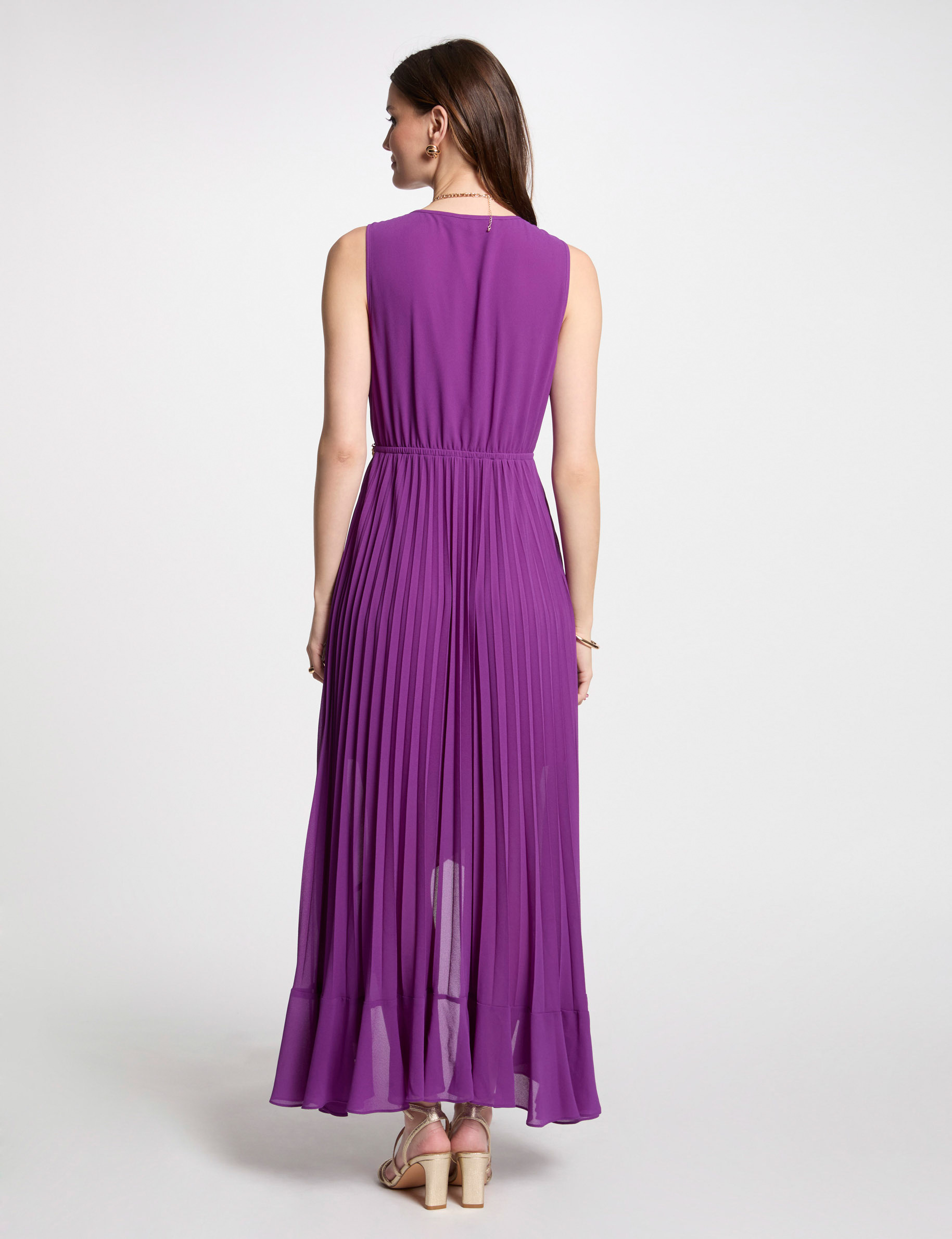 Pleated loose maxi dress purple women