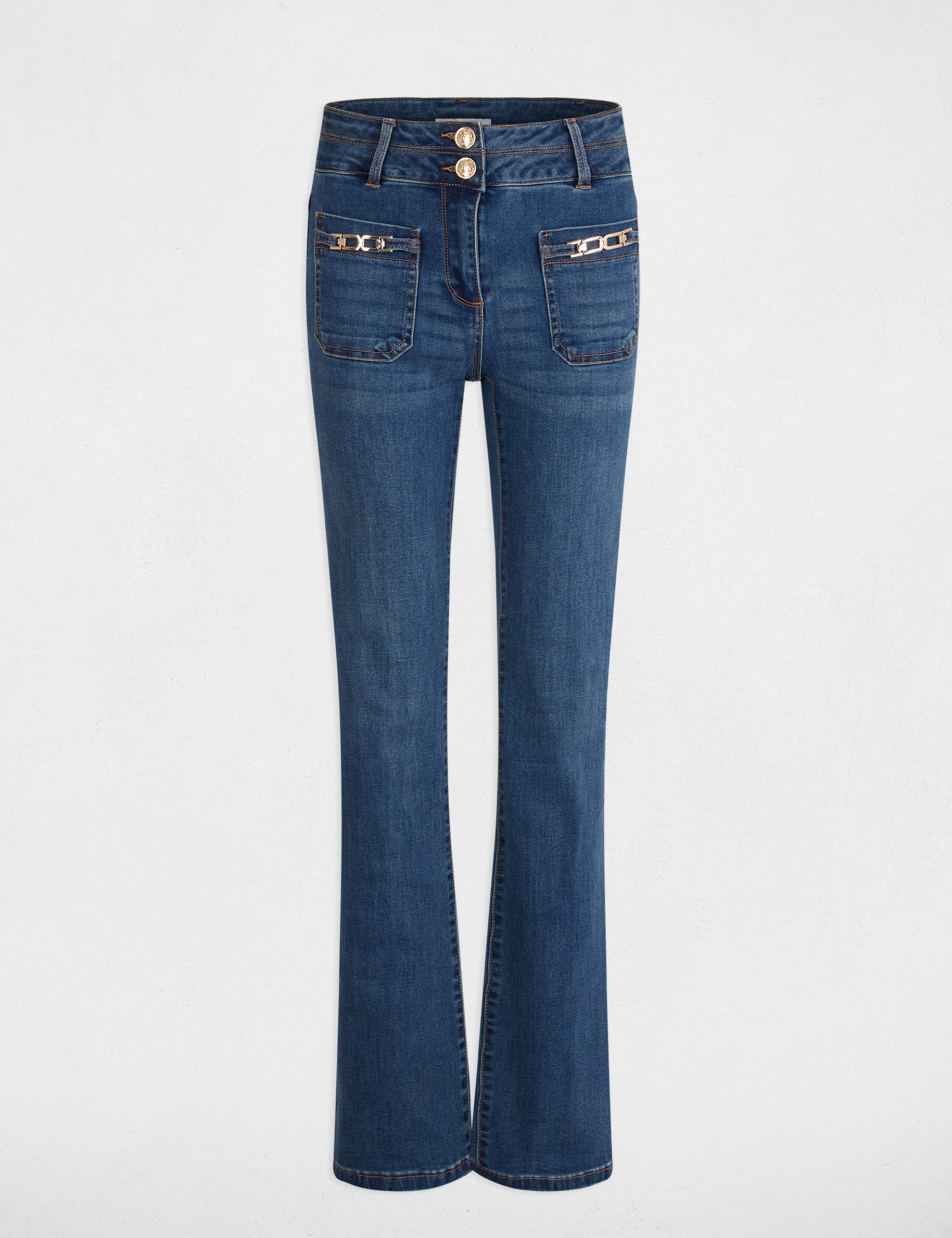 Bootcut jeans with buckles stone denim women