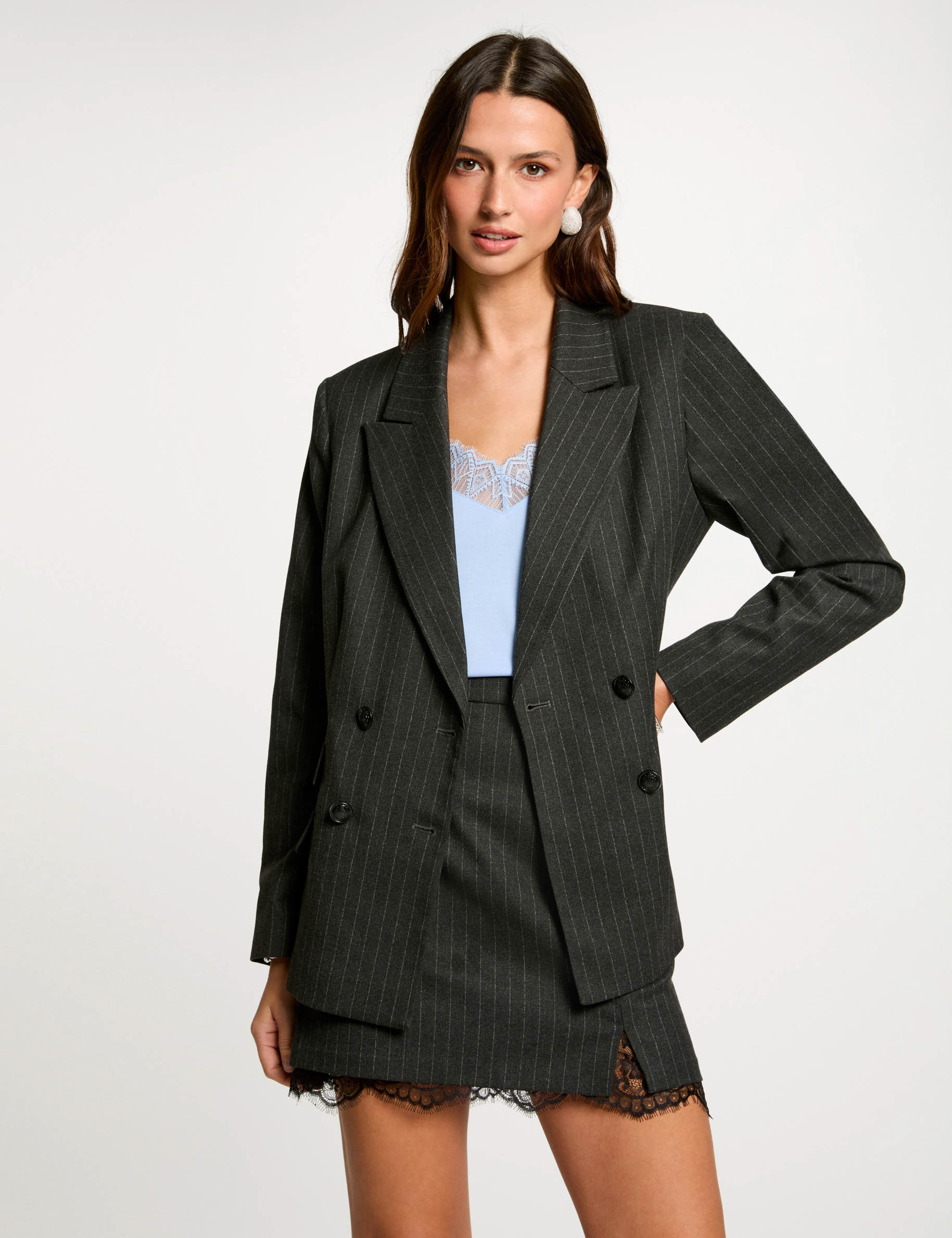 Blazer with stripes anthracite grey women