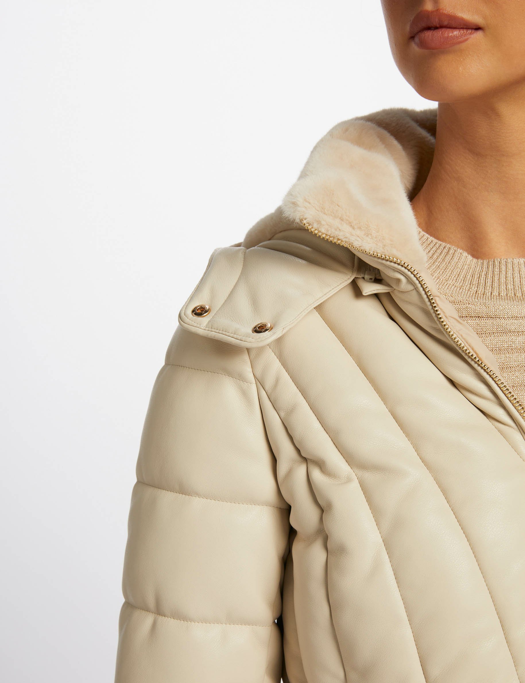 Faux leather padded jacket ivory women Morgan