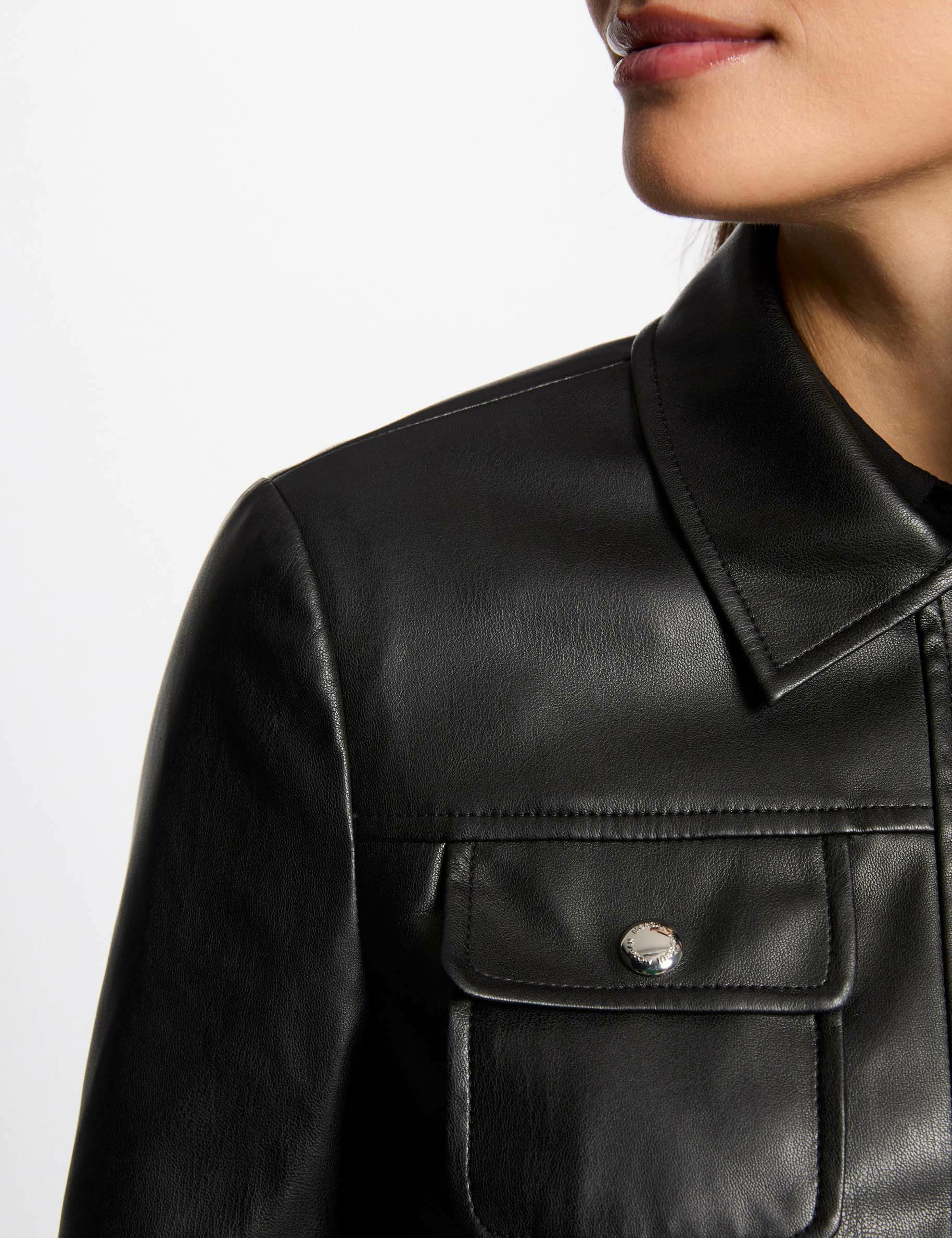 Short faux leather jacket black women