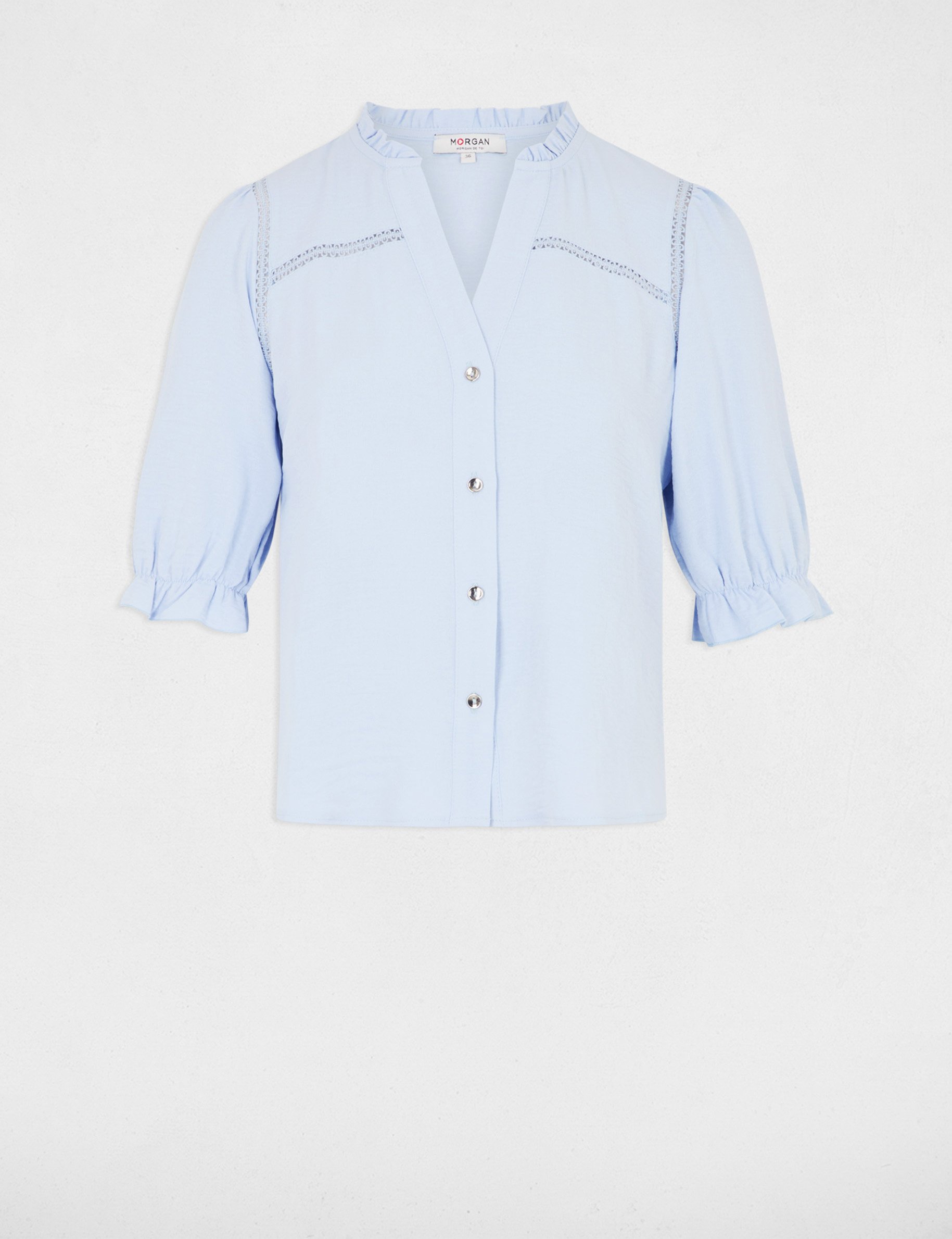 3/4-length sleeved blouse sky blue women