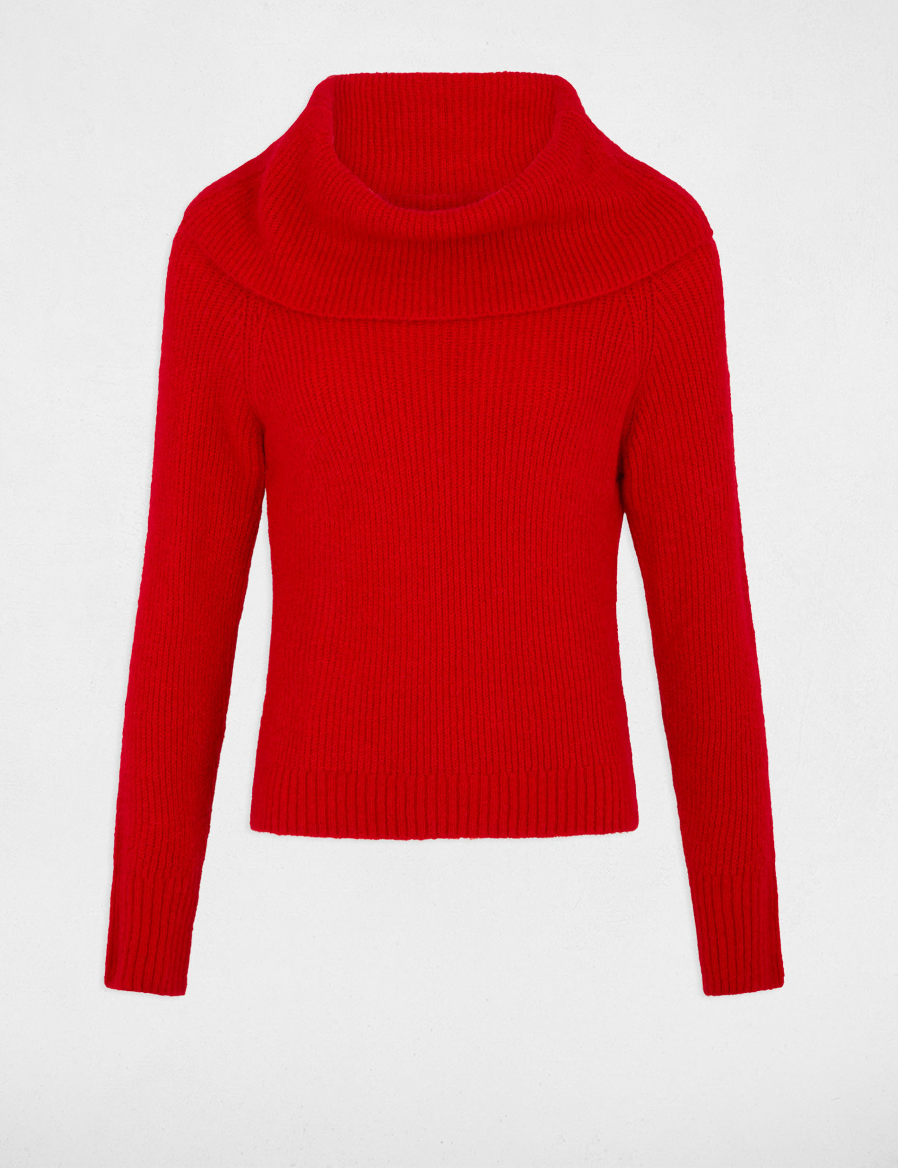 Ribbed jumper cowl neck red women