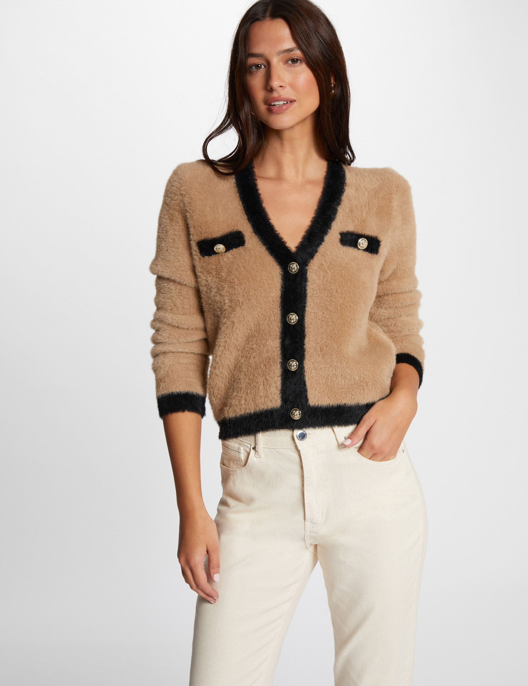 Jumper with fluffy knit camel women