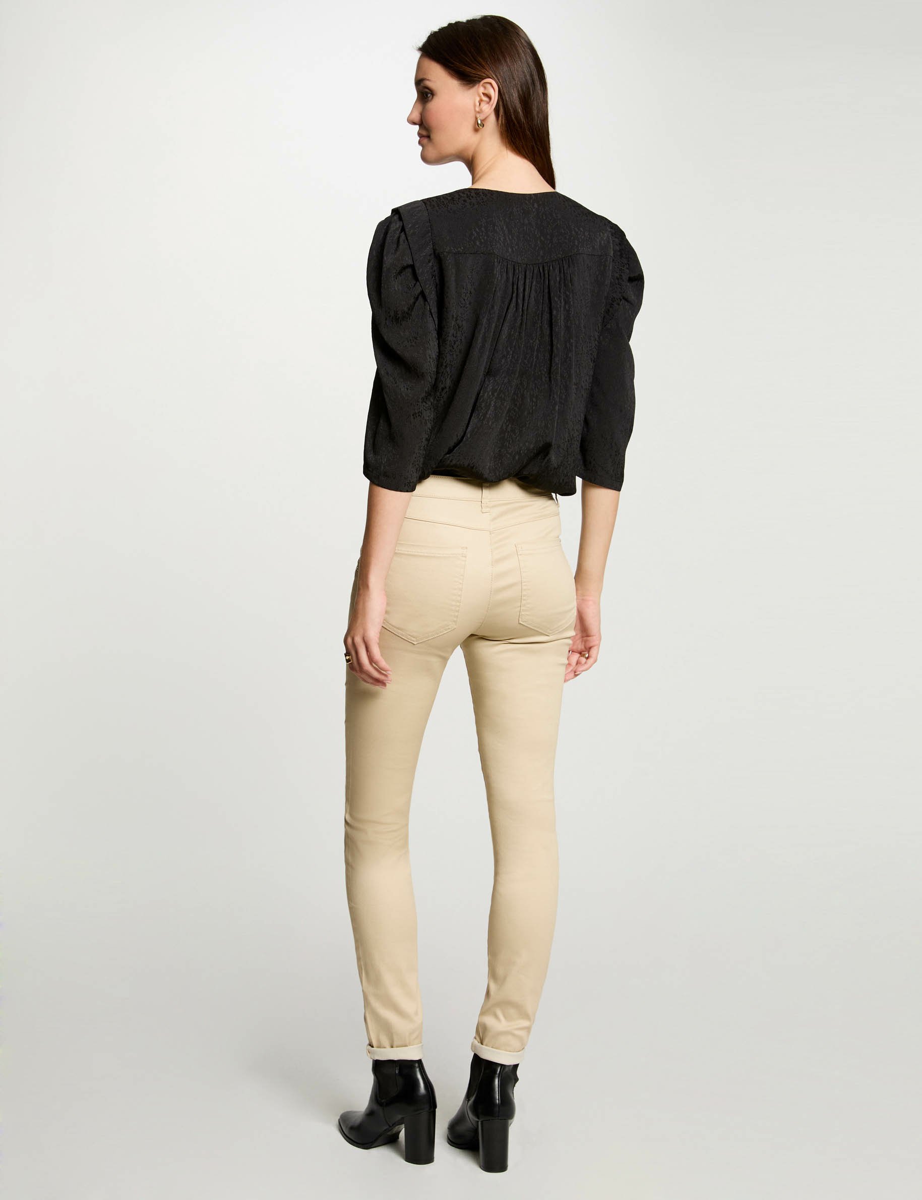 Pantalon skinny enduit beige femme