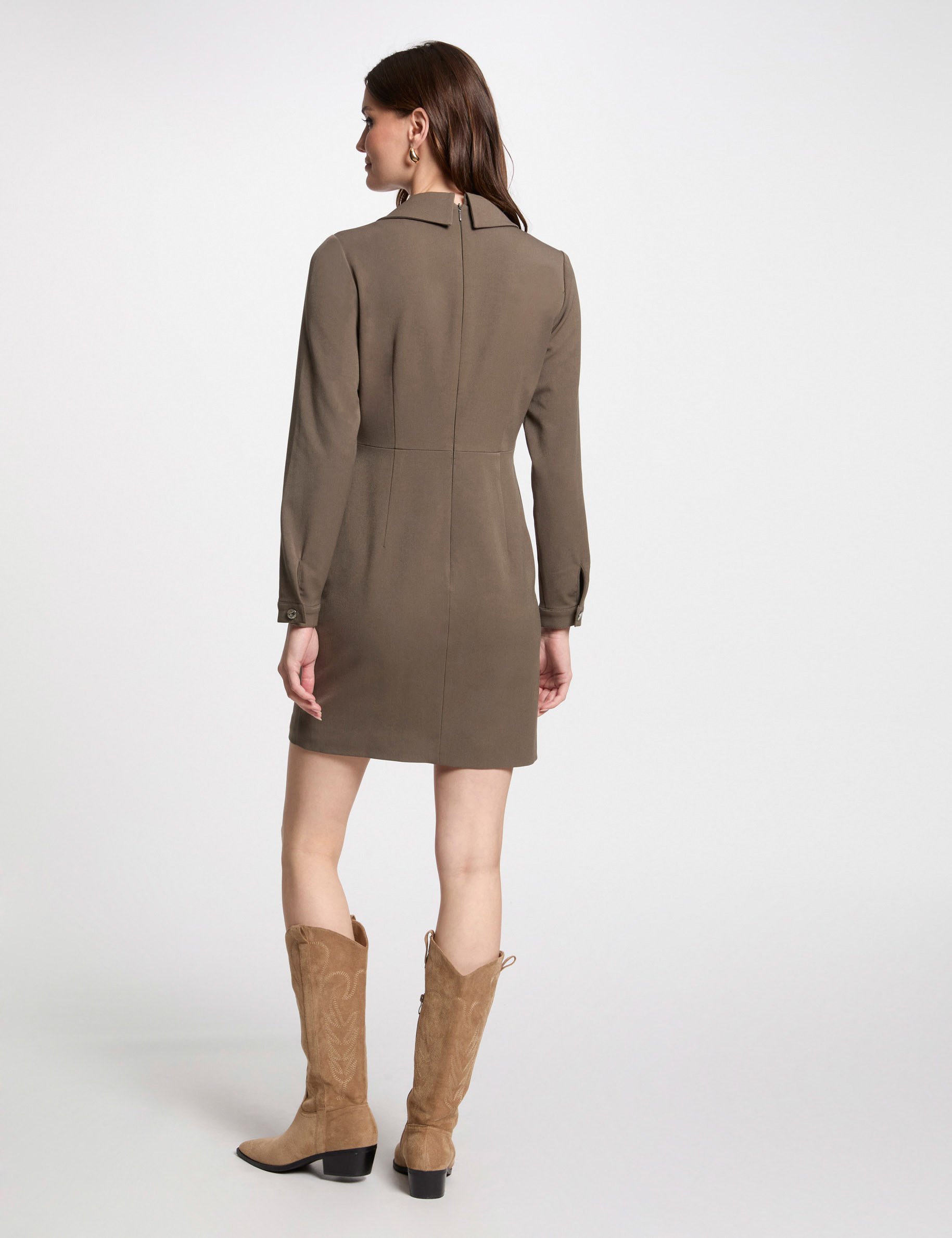 Mini fitted dress with buckle khaki green women