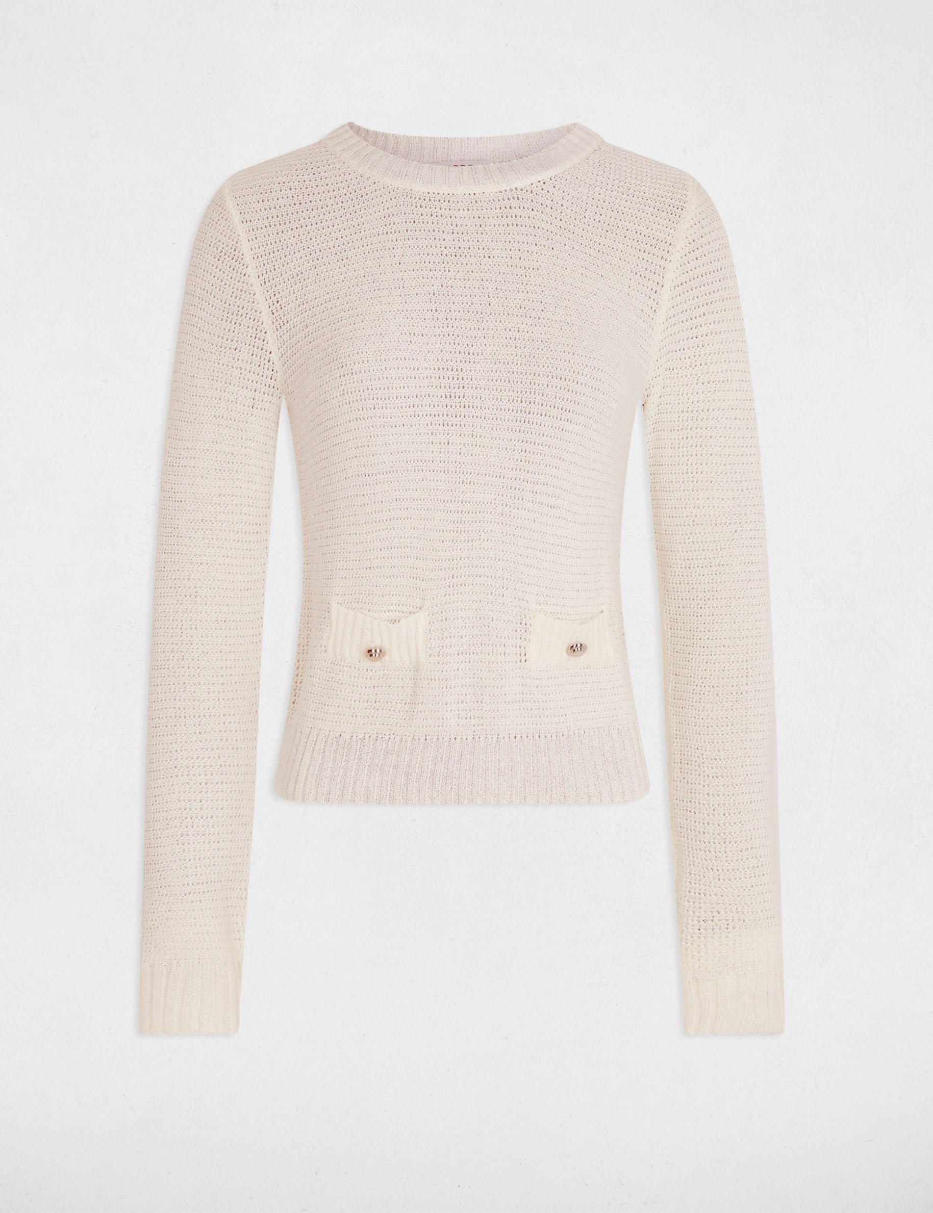 Jumper openwork and round neck ivory women