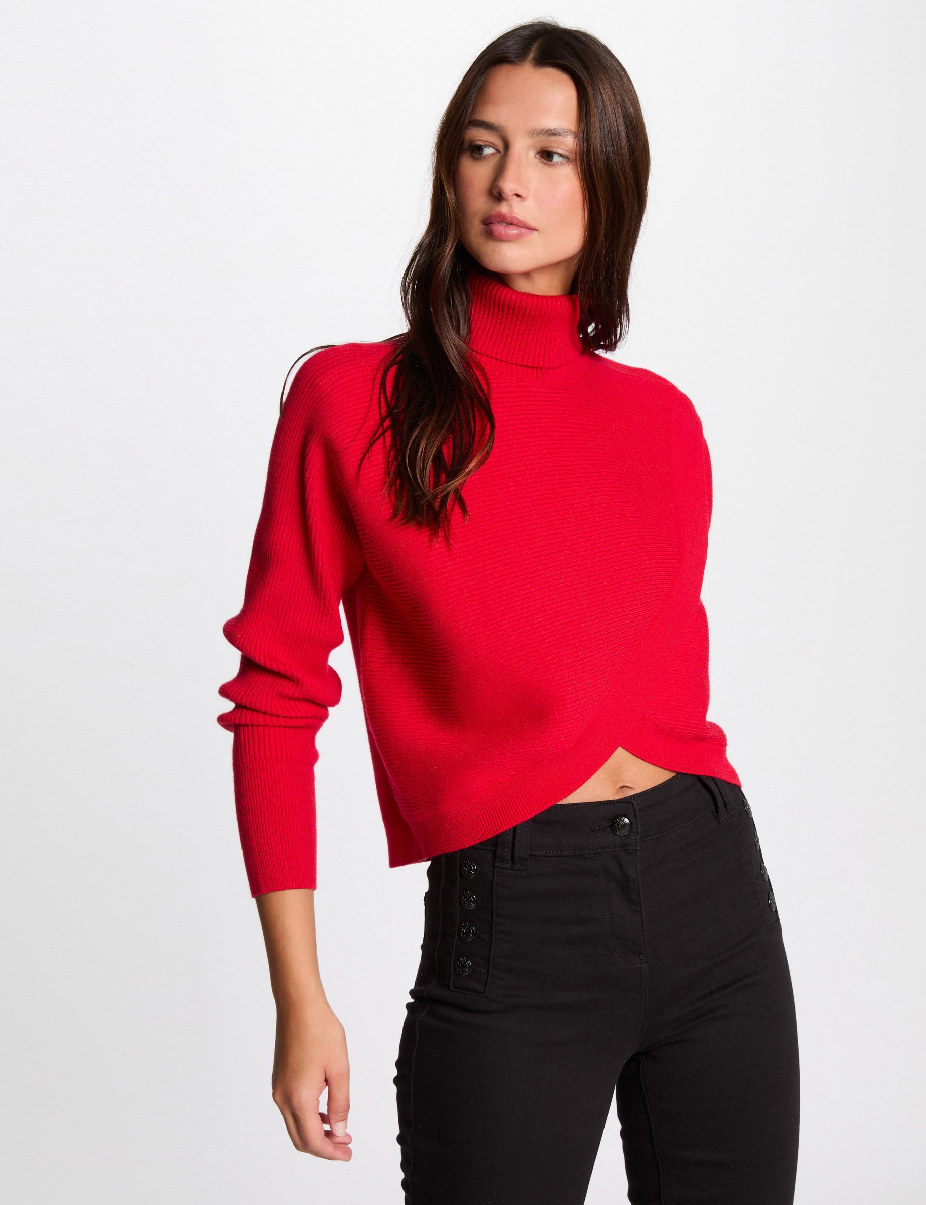 Long sleeved jumper wrap over effect red women Morgan