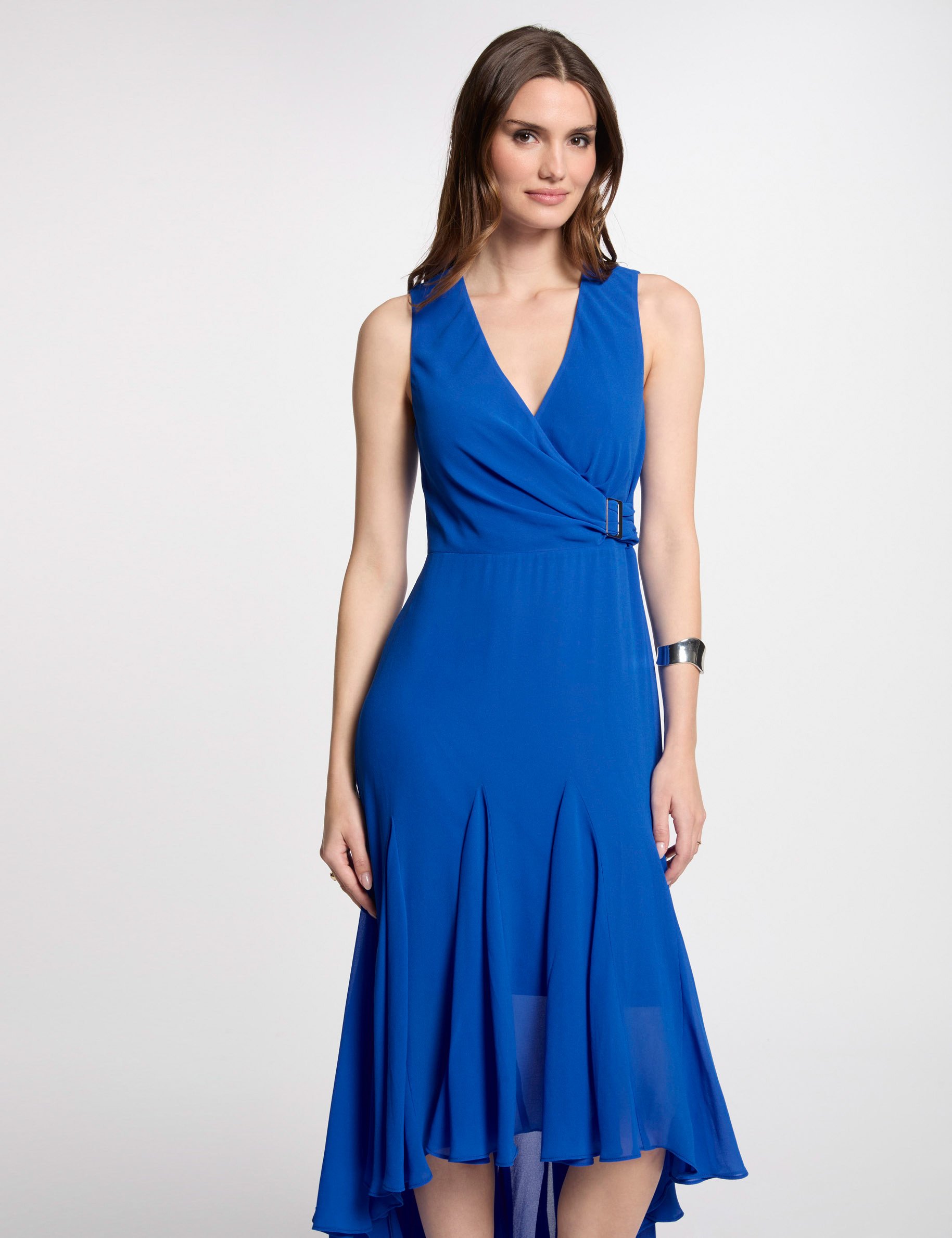 Loose straight midi dress electric blue women