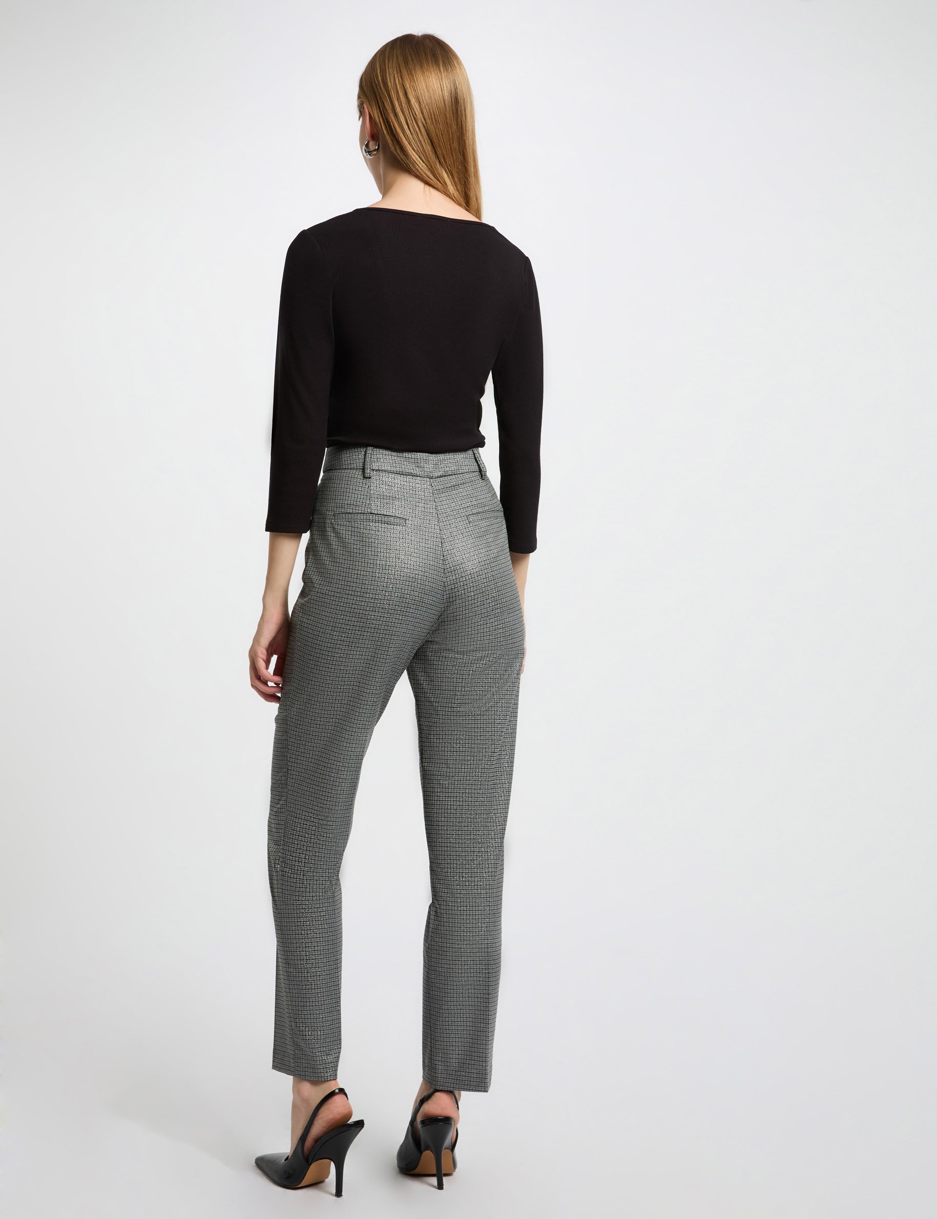 Fitted trousers check print mid-grey women