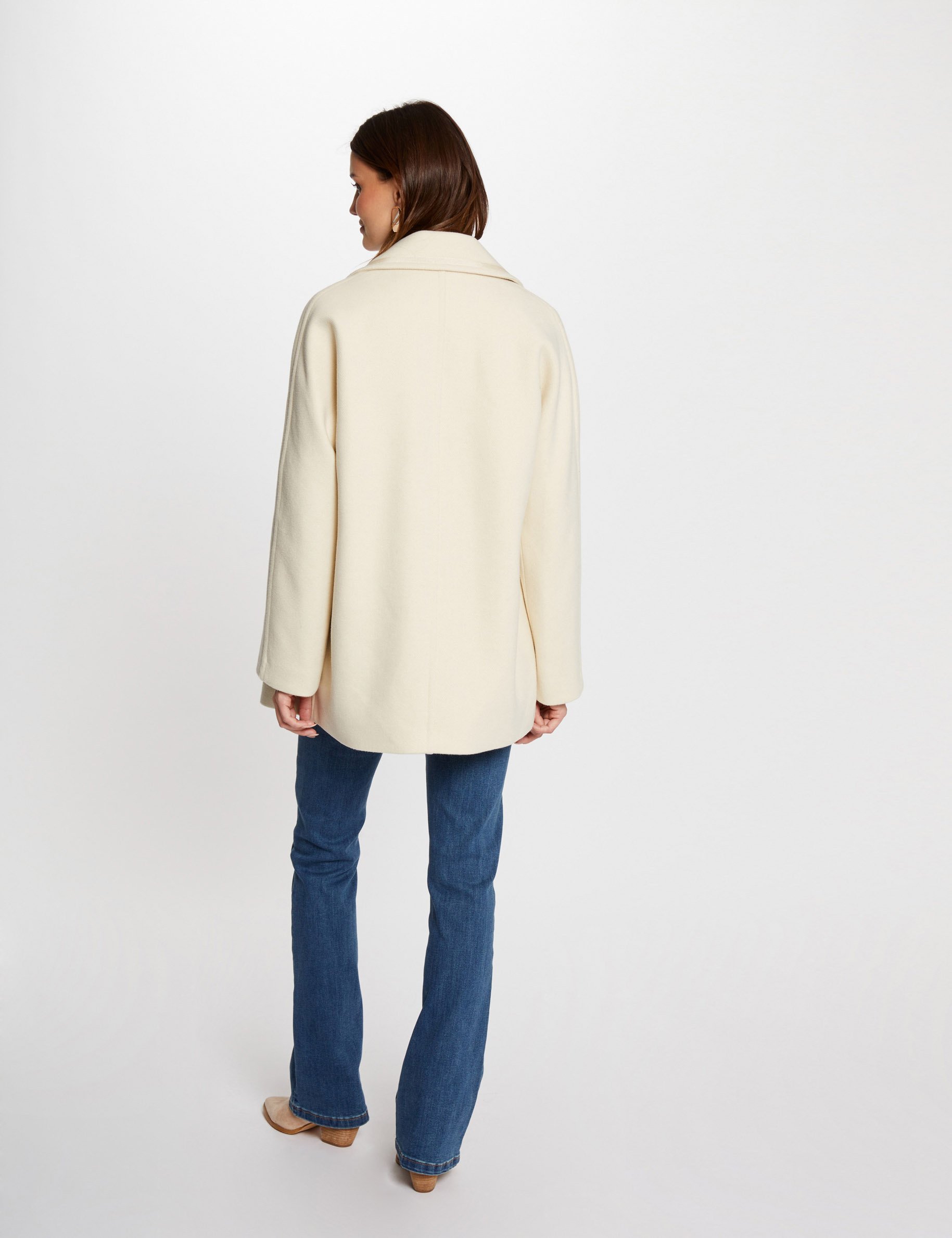 Manteau droit boutonné ivoire femme