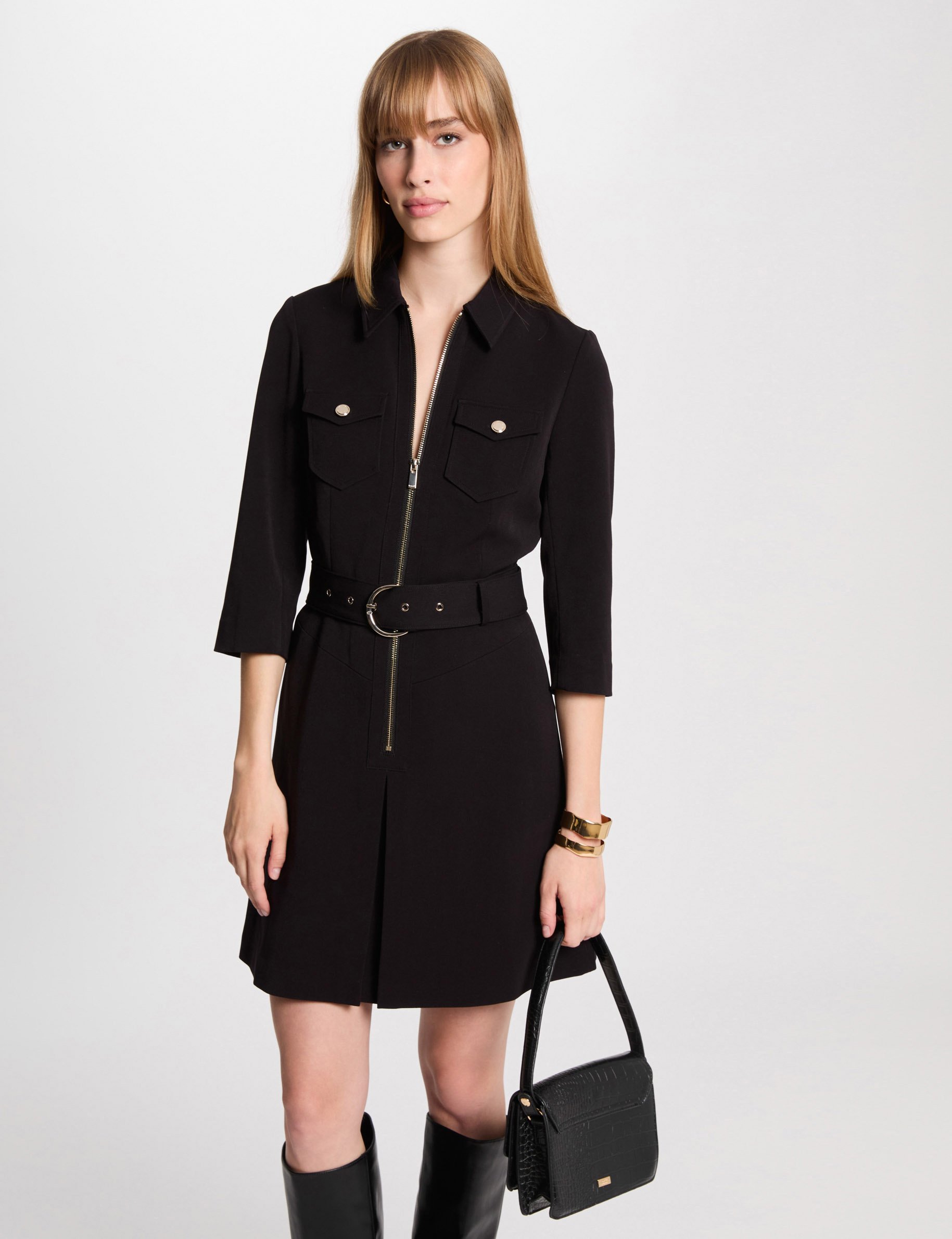 Zipped fitted short dress black women