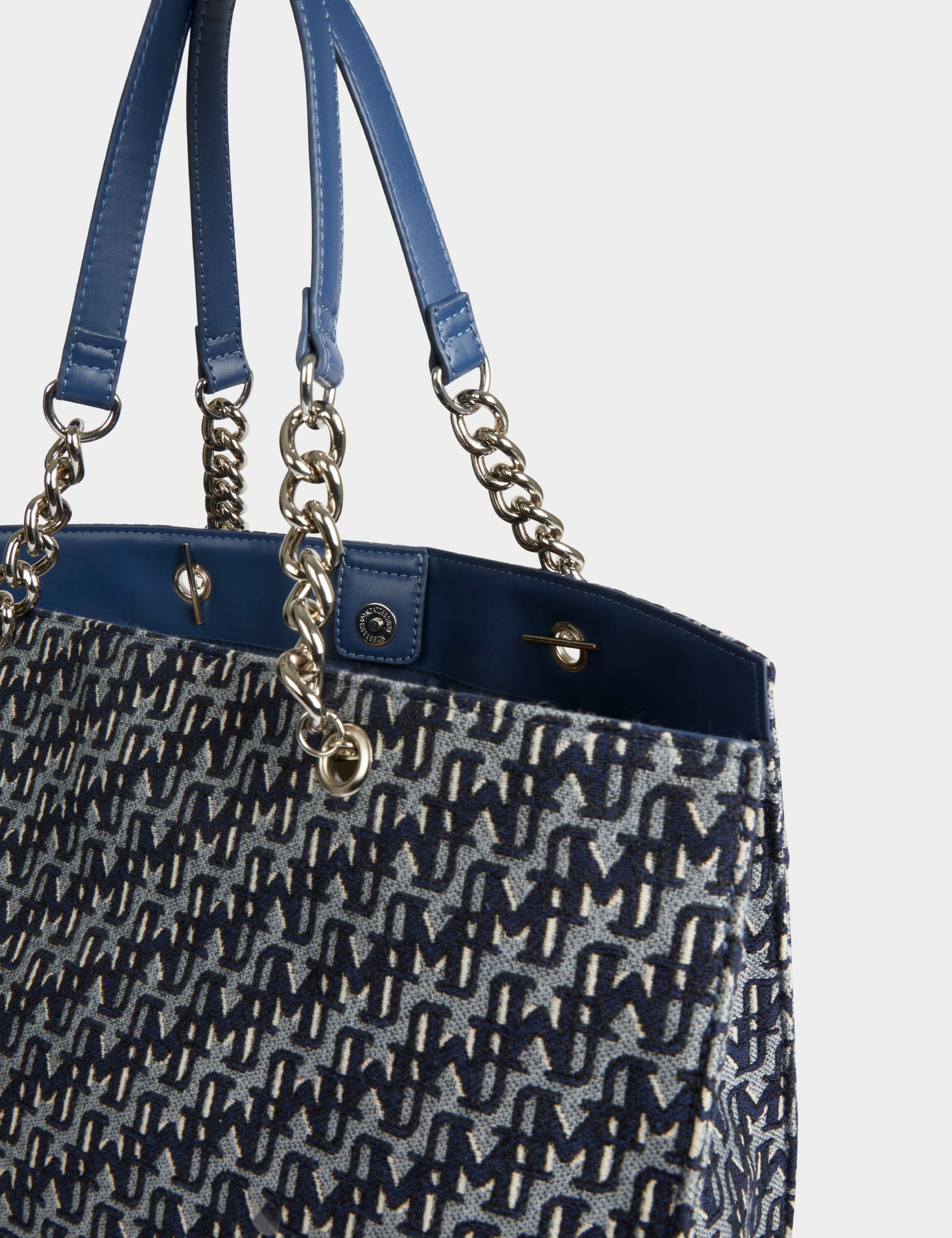 Shopper bag monogram print stone wash denim women