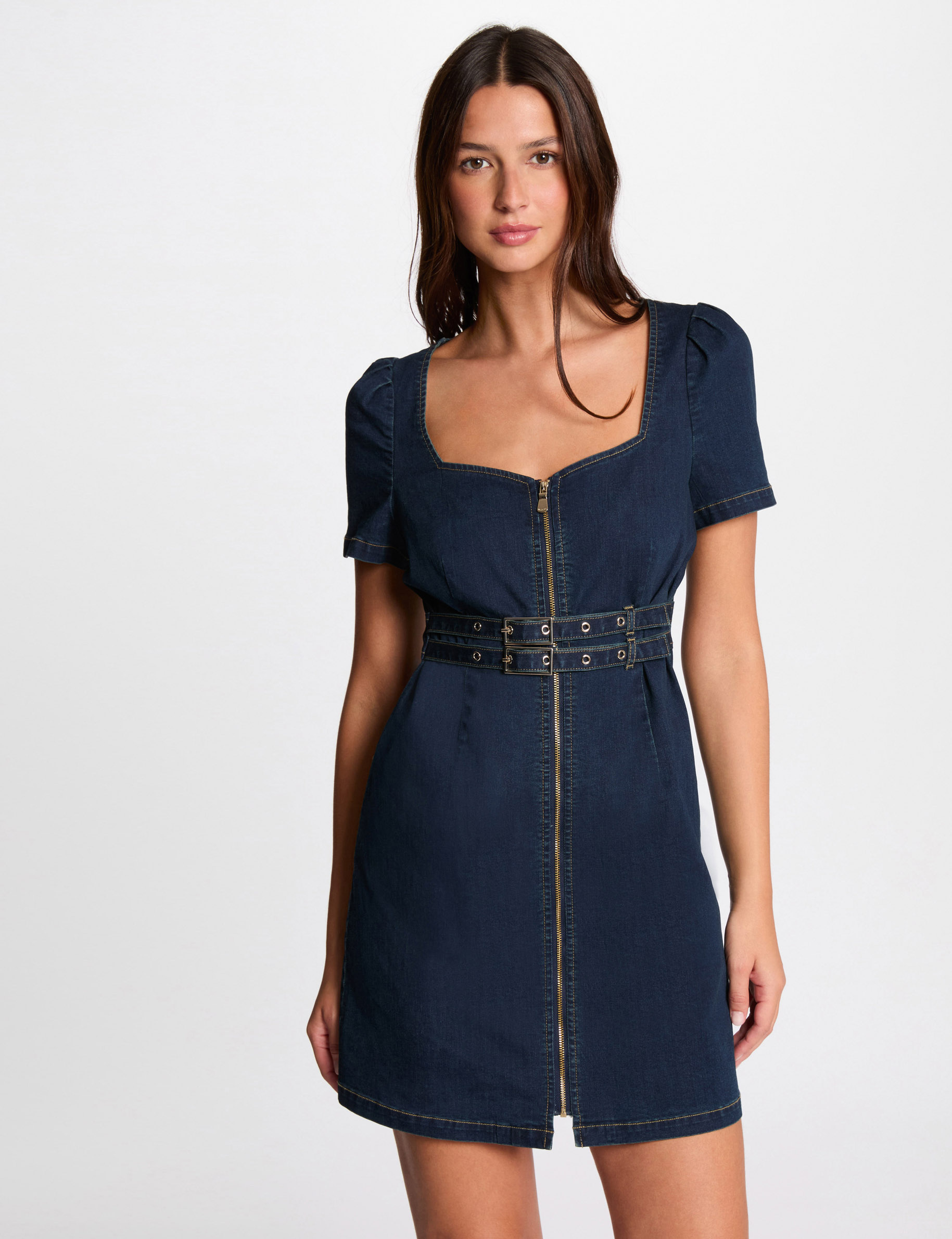 Short fitted denim dress raw denim women