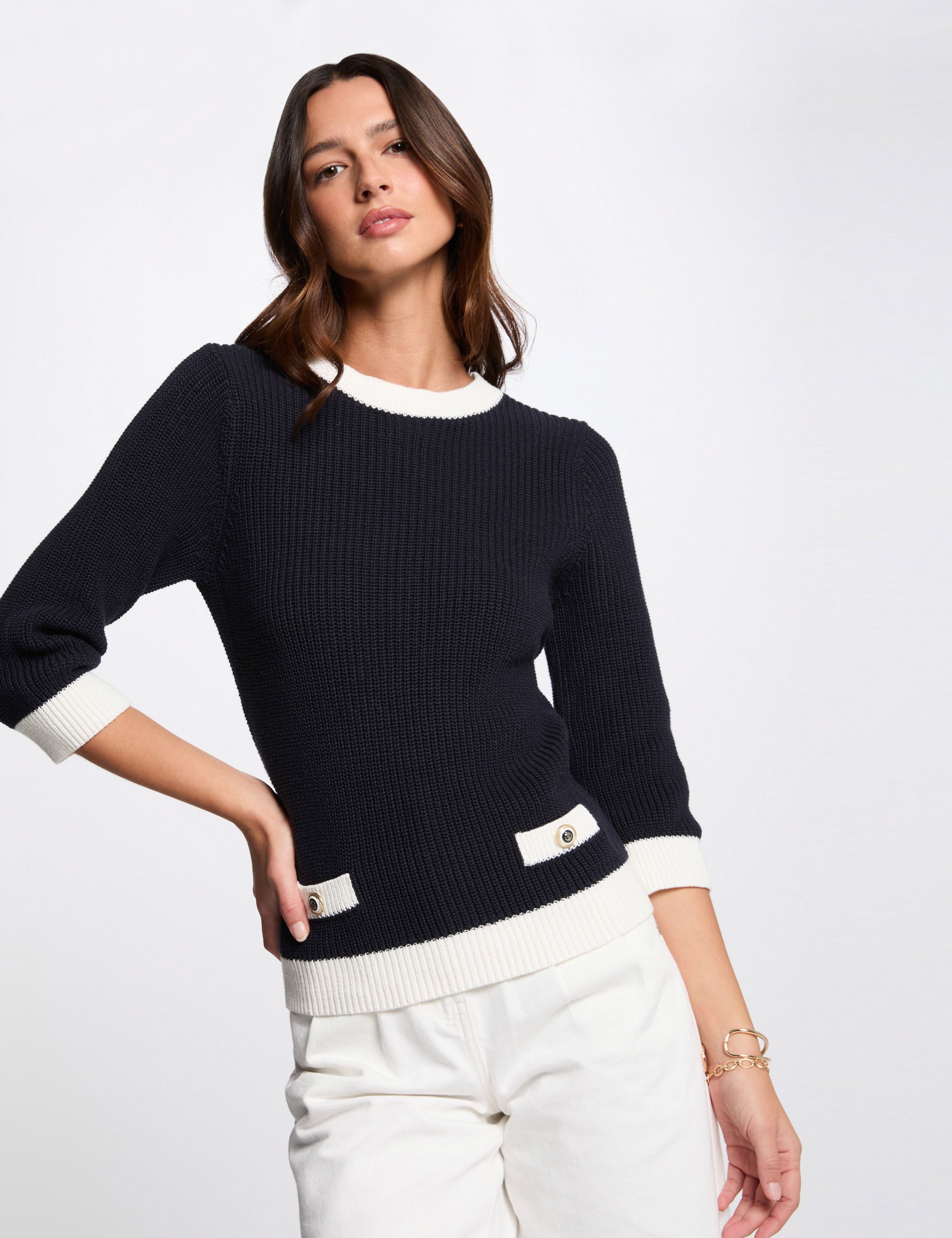 Pull manches longues bleu marine femme