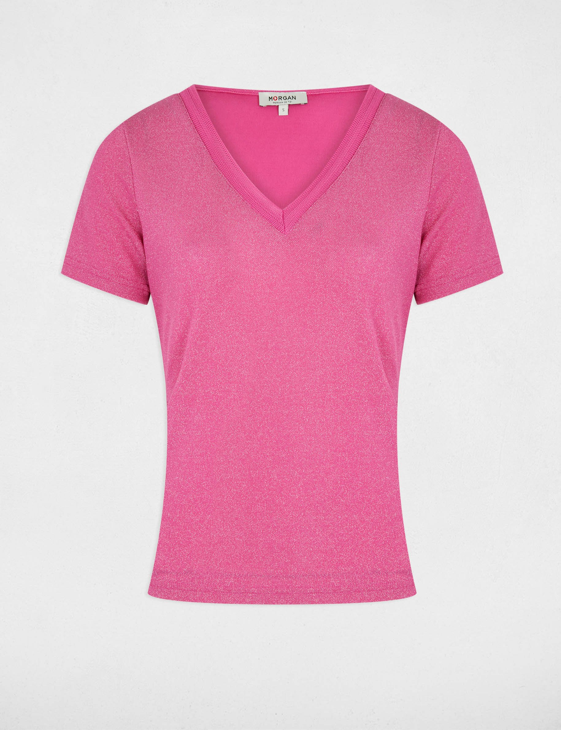 Short-sleeved t-shirt with V-neck pink women