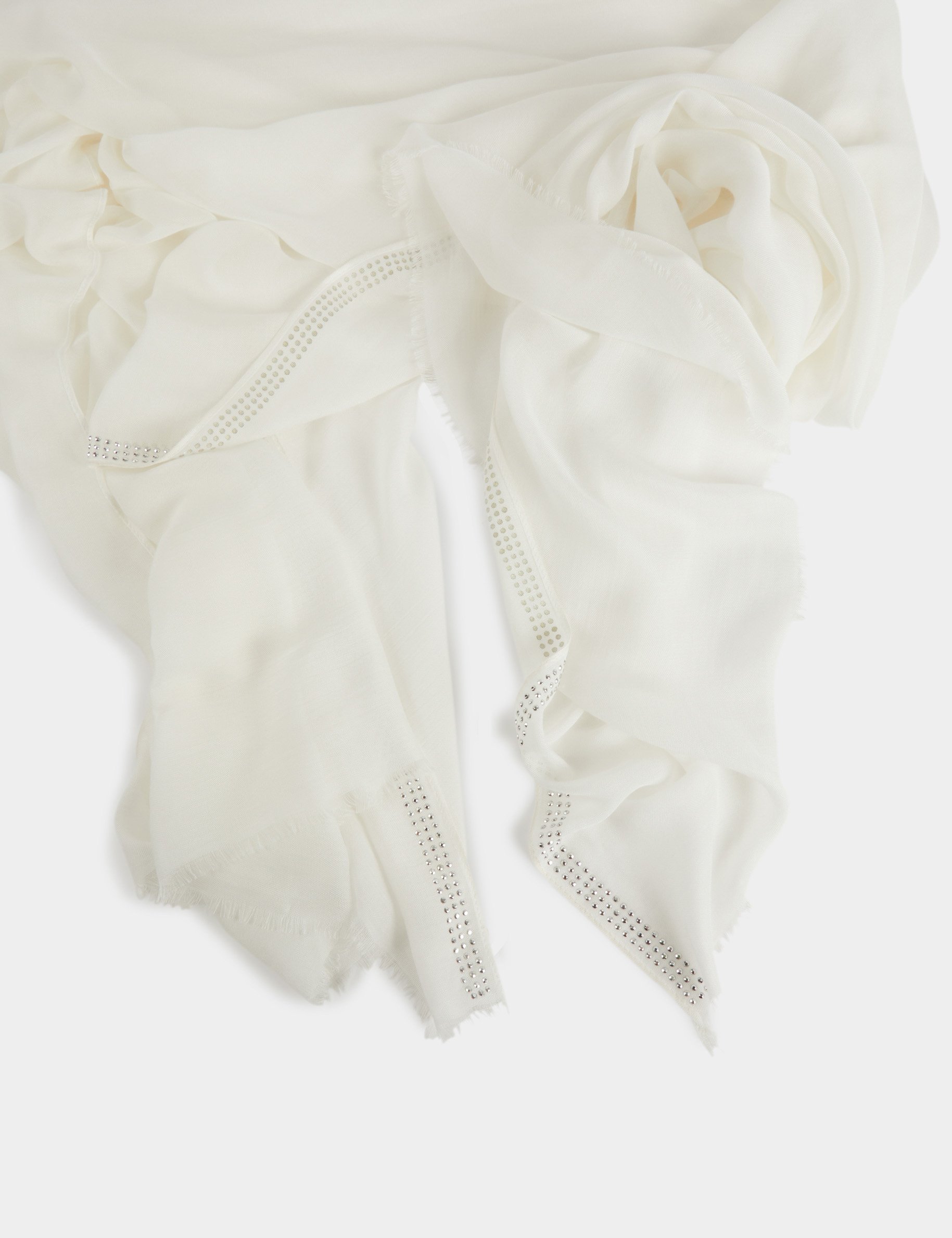 Scarf with rhinestones ivory women