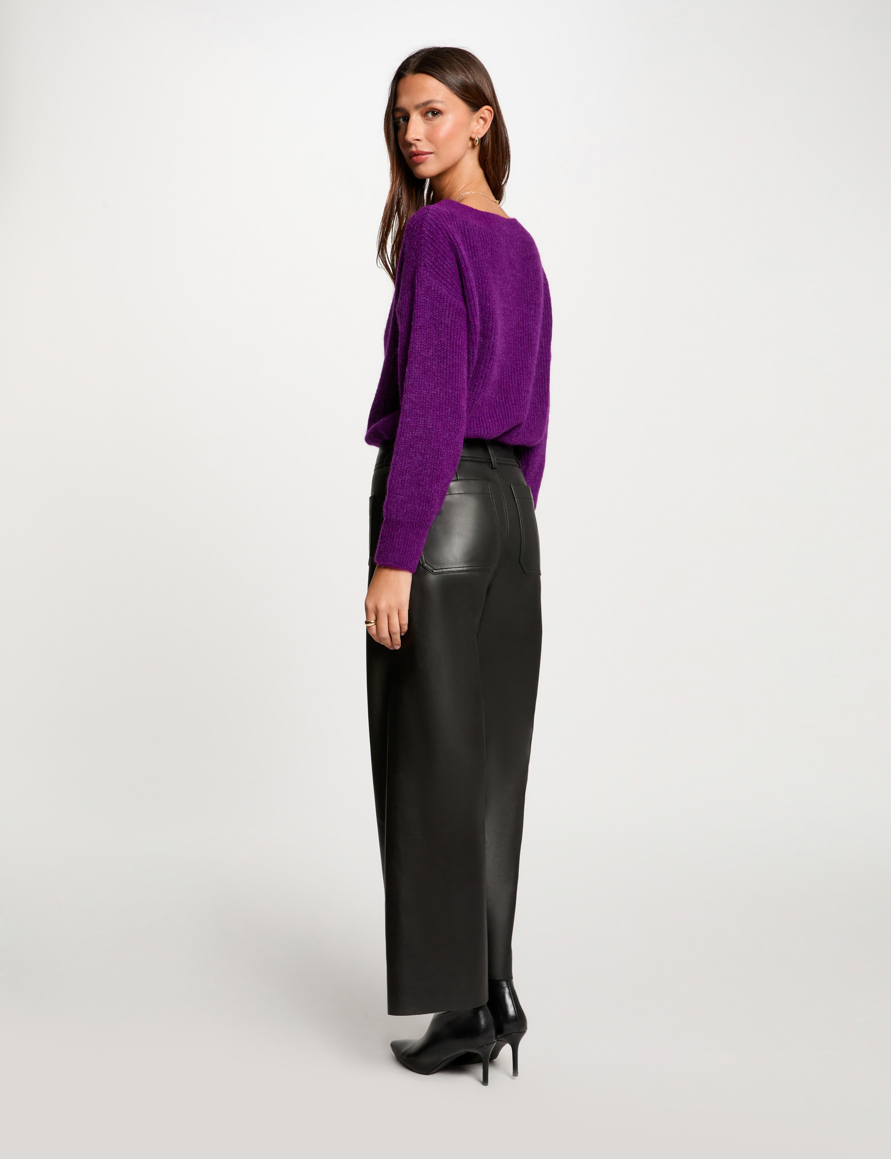 Jumper with round neck purple women