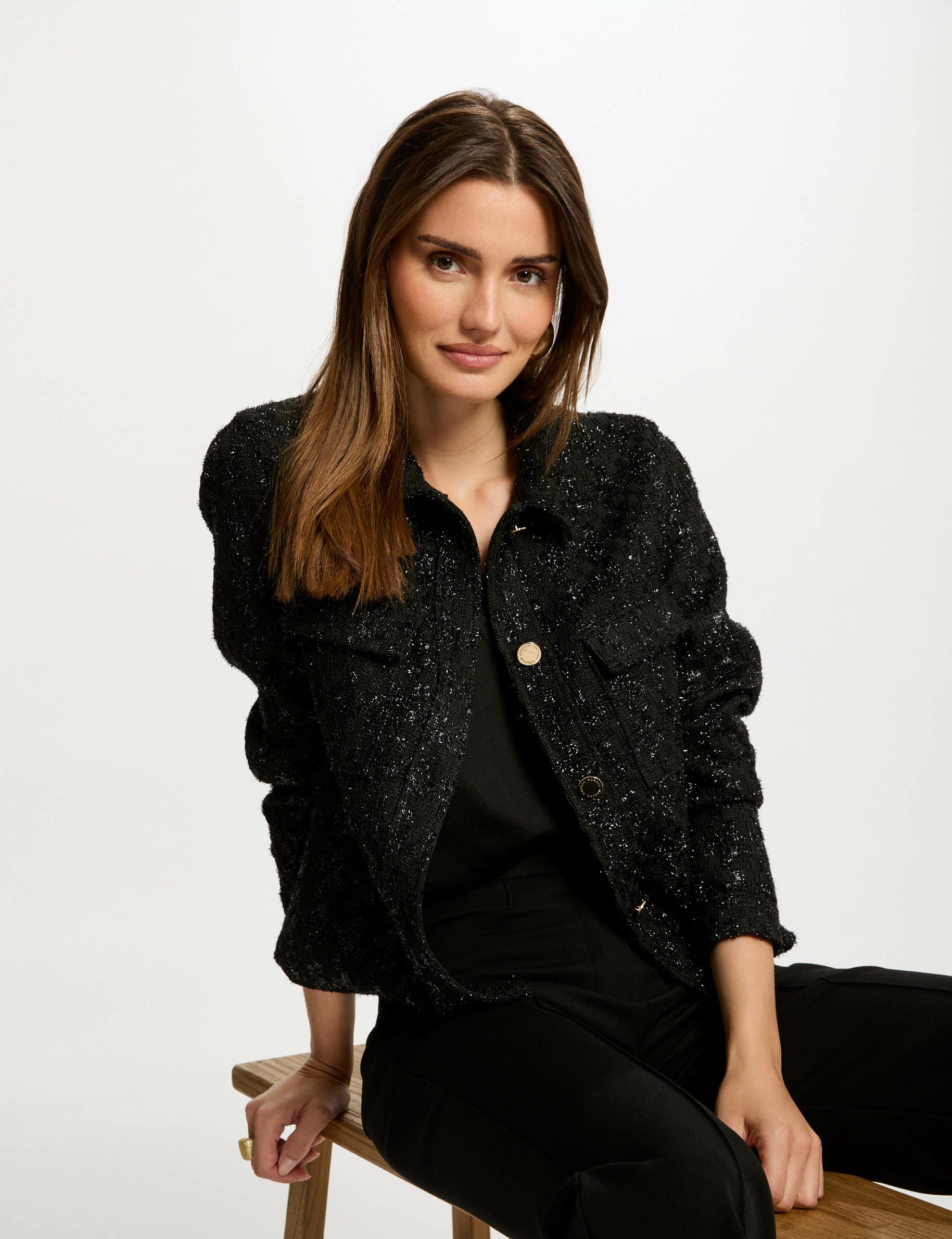 Buttoned tweed jacket black women