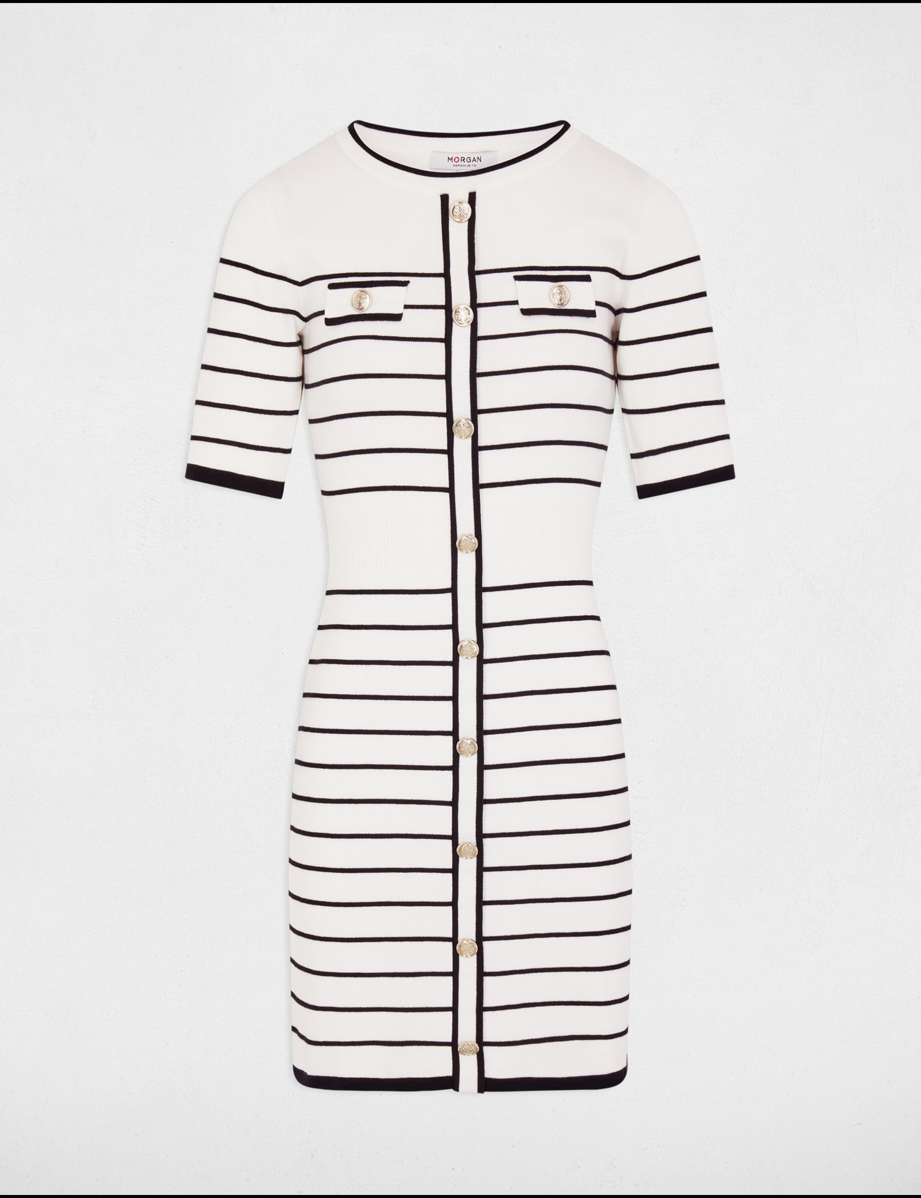 Mini knitted dress stripes white women