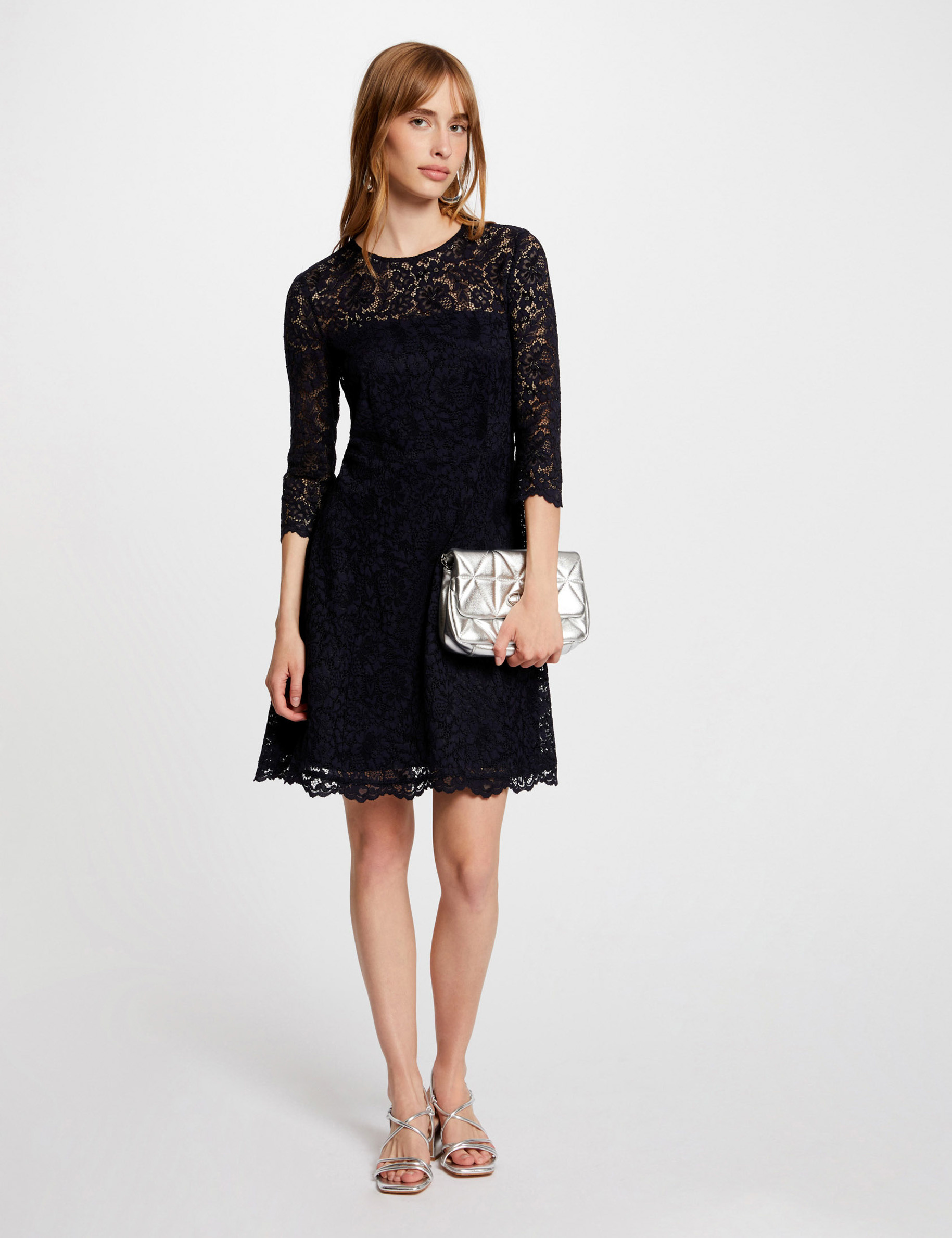 Mini skater lace dress navy women