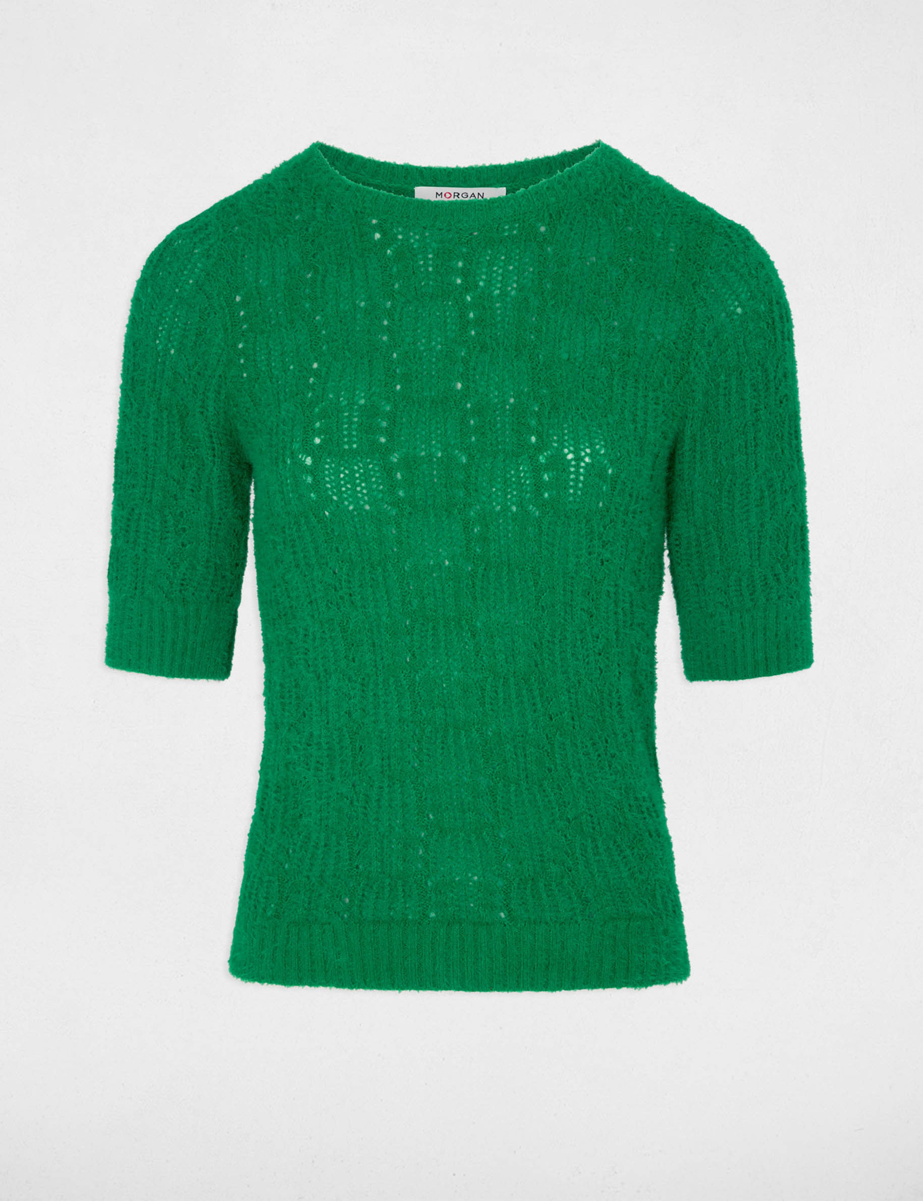 Short-sleeved openwork jumper green women