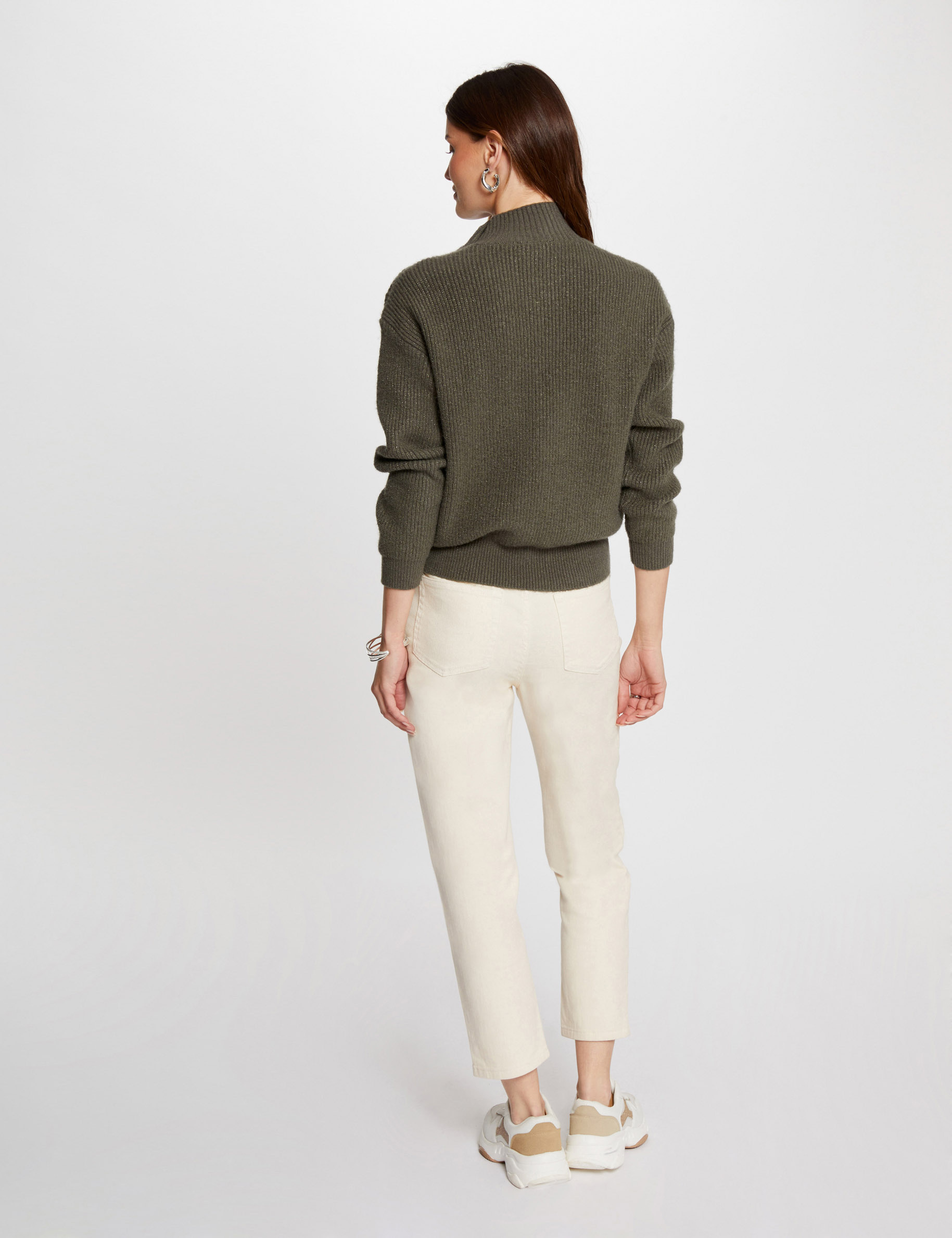 Long-sleeved jumper with buttons khaki green women