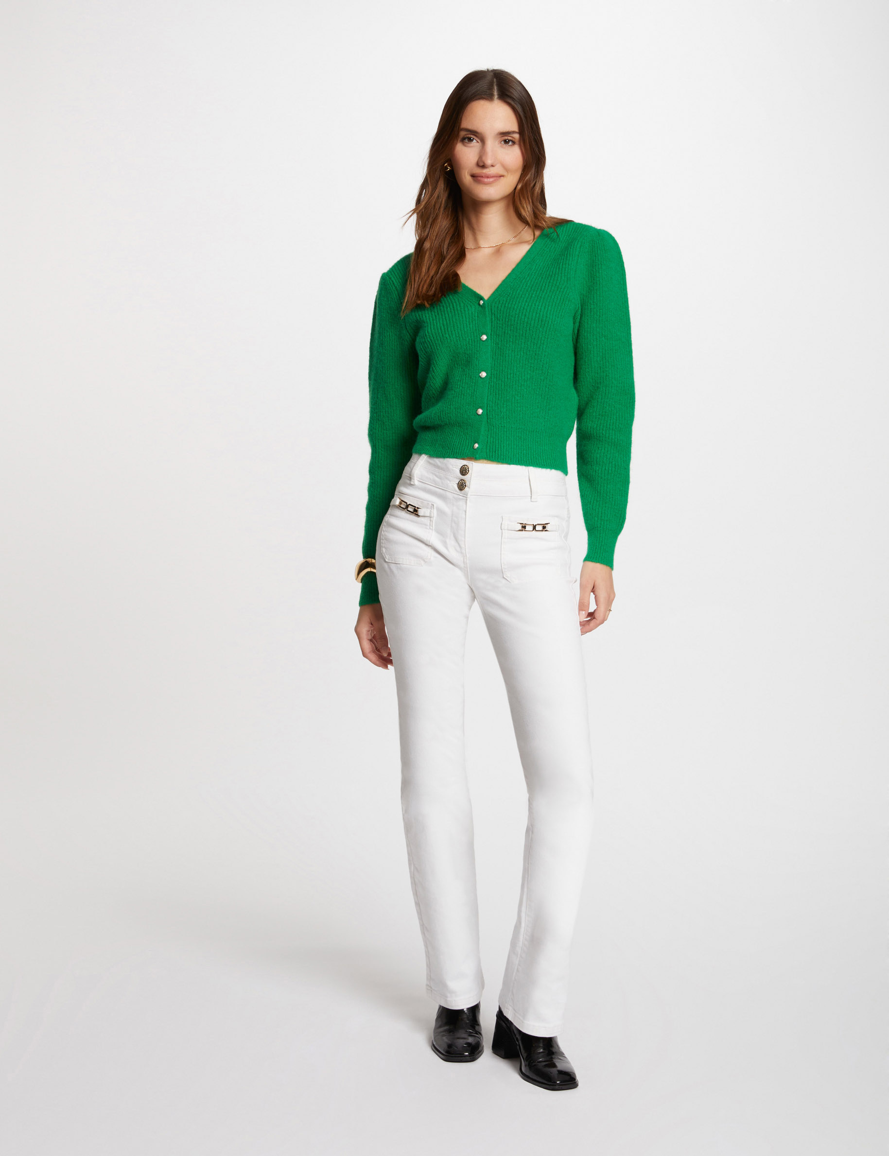 Long-sleeved cardigan V-neck green women