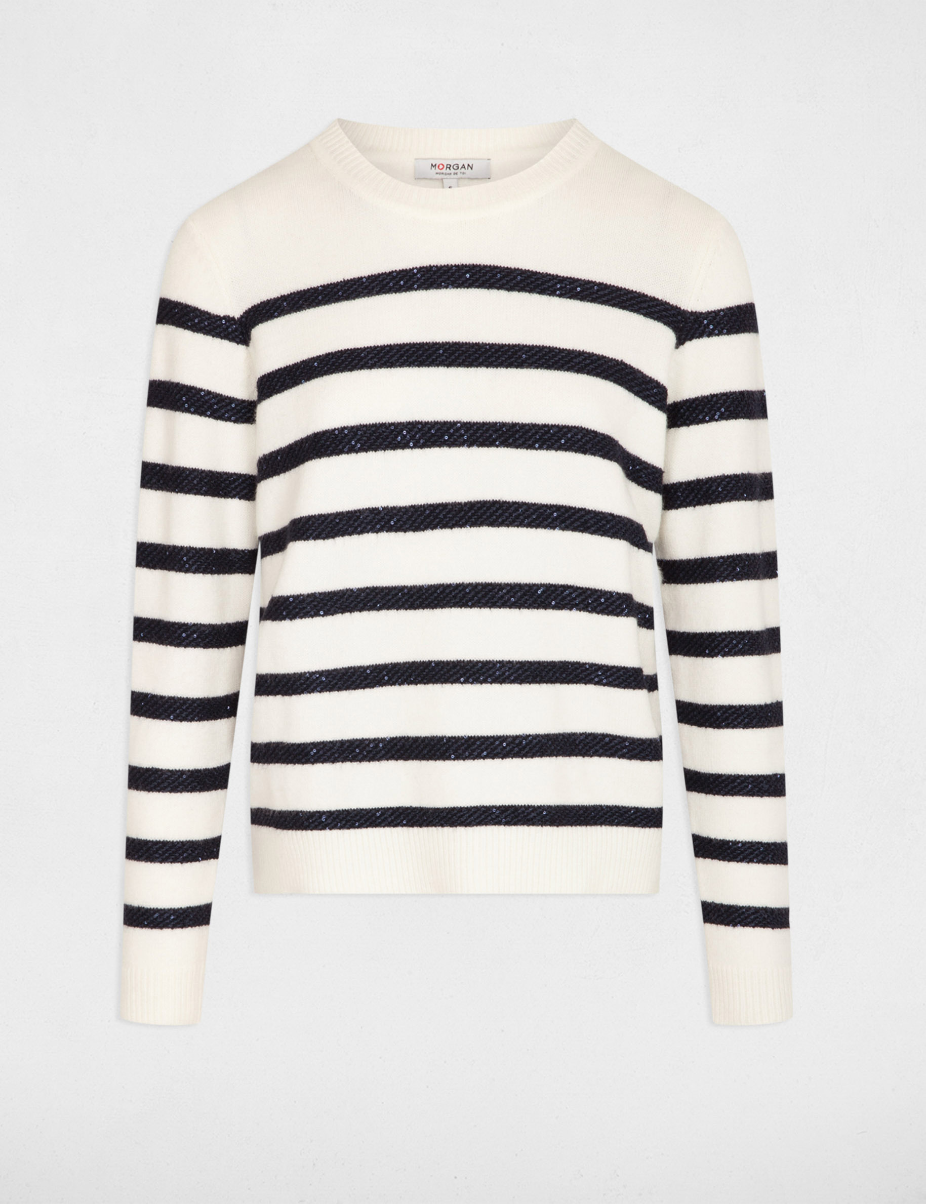 Stripped jumper round neck ecru women