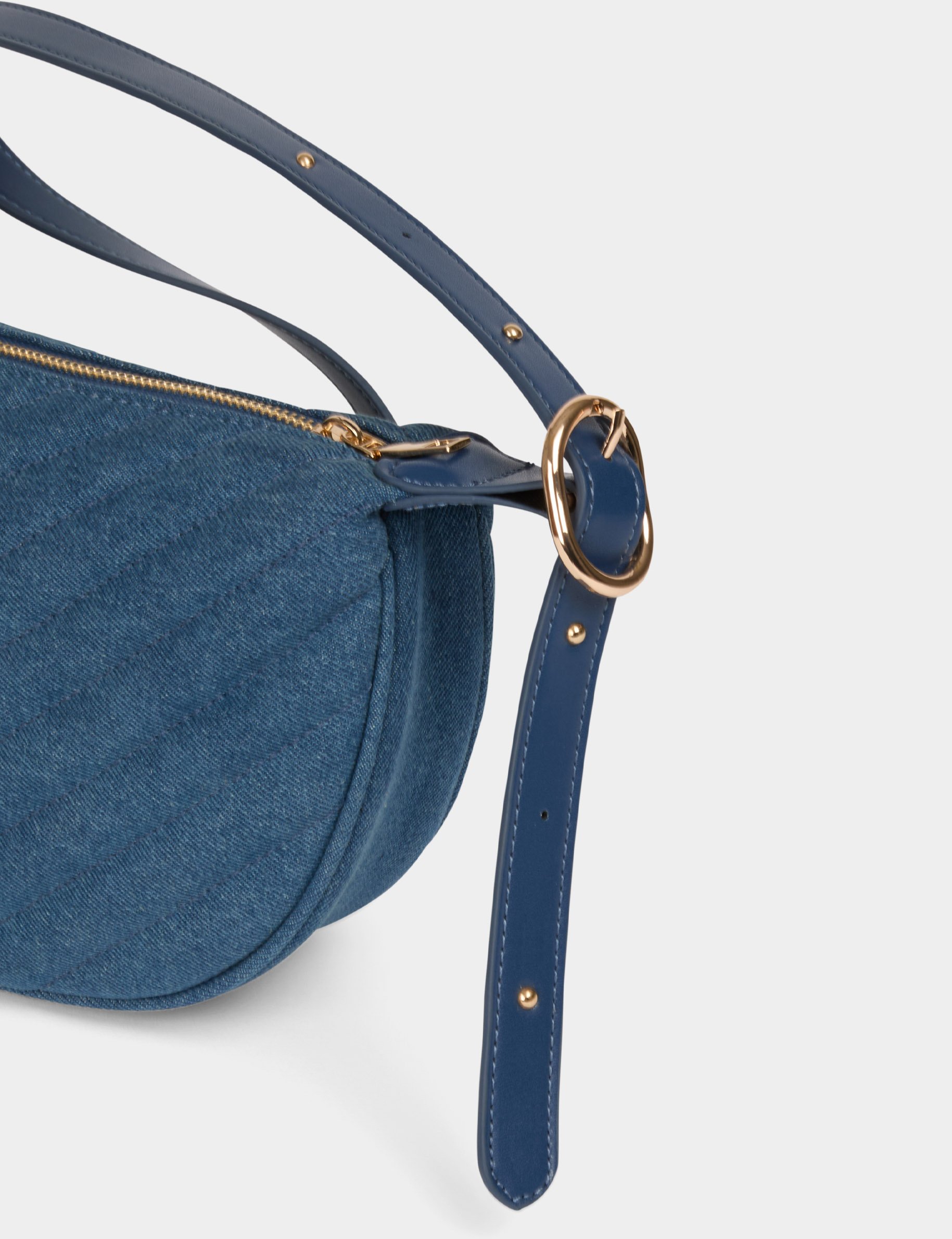 Quilted half moon bag stone wash denim women