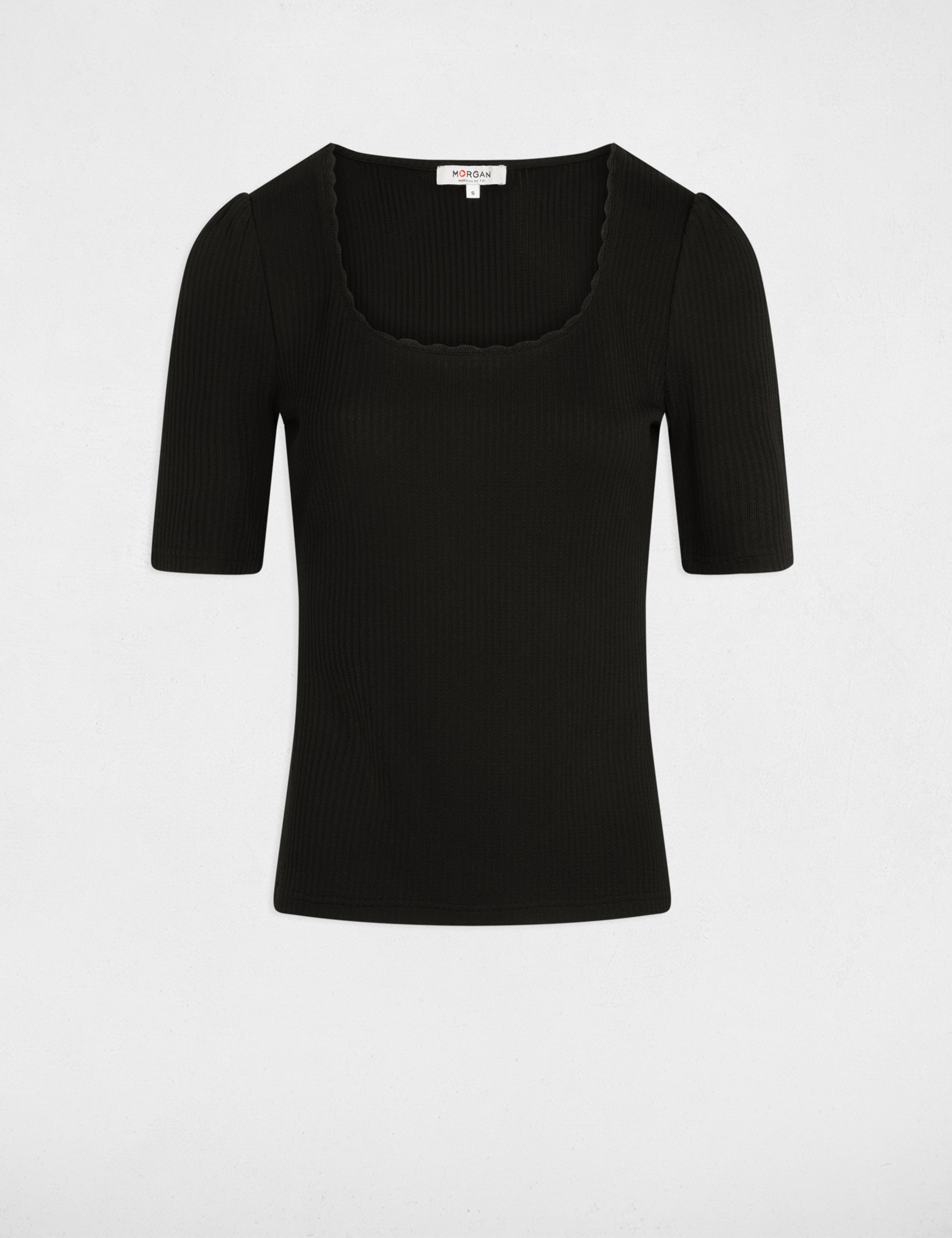 Short-sleeved ribbed t-shirt black women