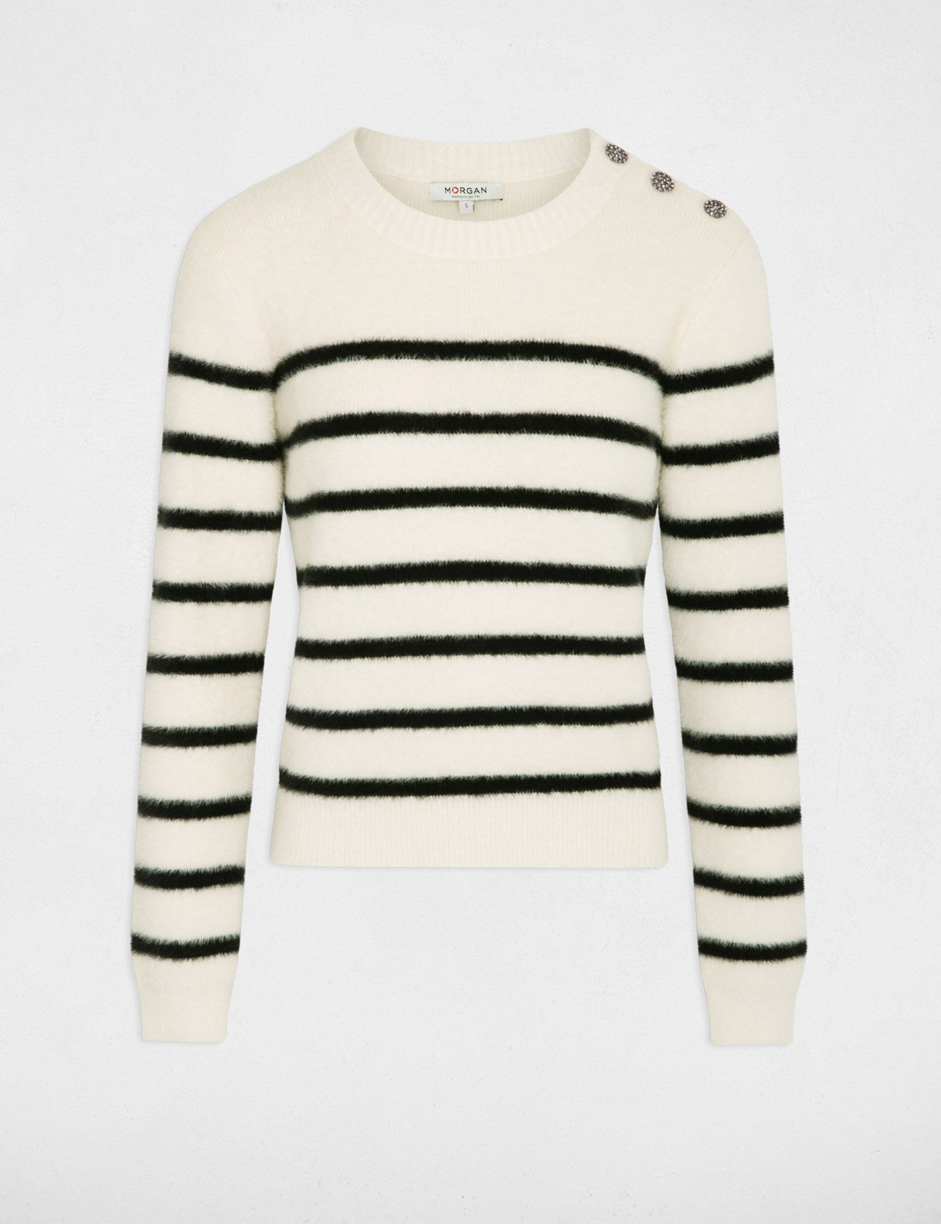 Stripped jumper round neck ecru women