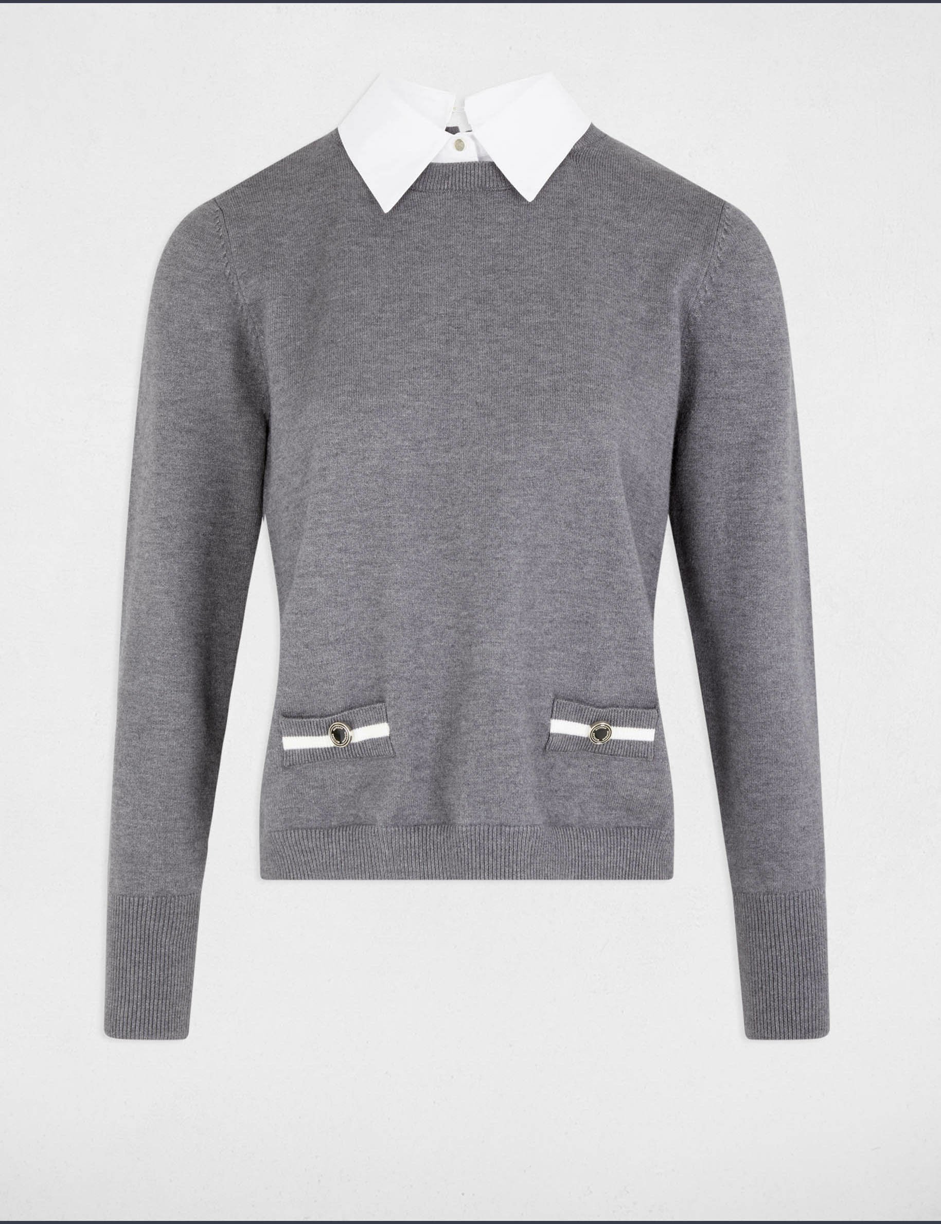 Jumper with shirt collar light grey women